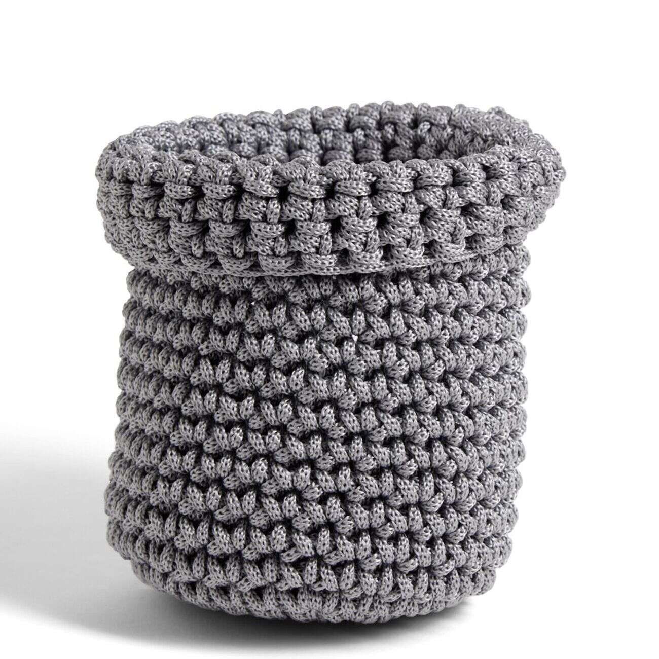 Panière ronde boucle effet tressé gris 13x11xH11cm
