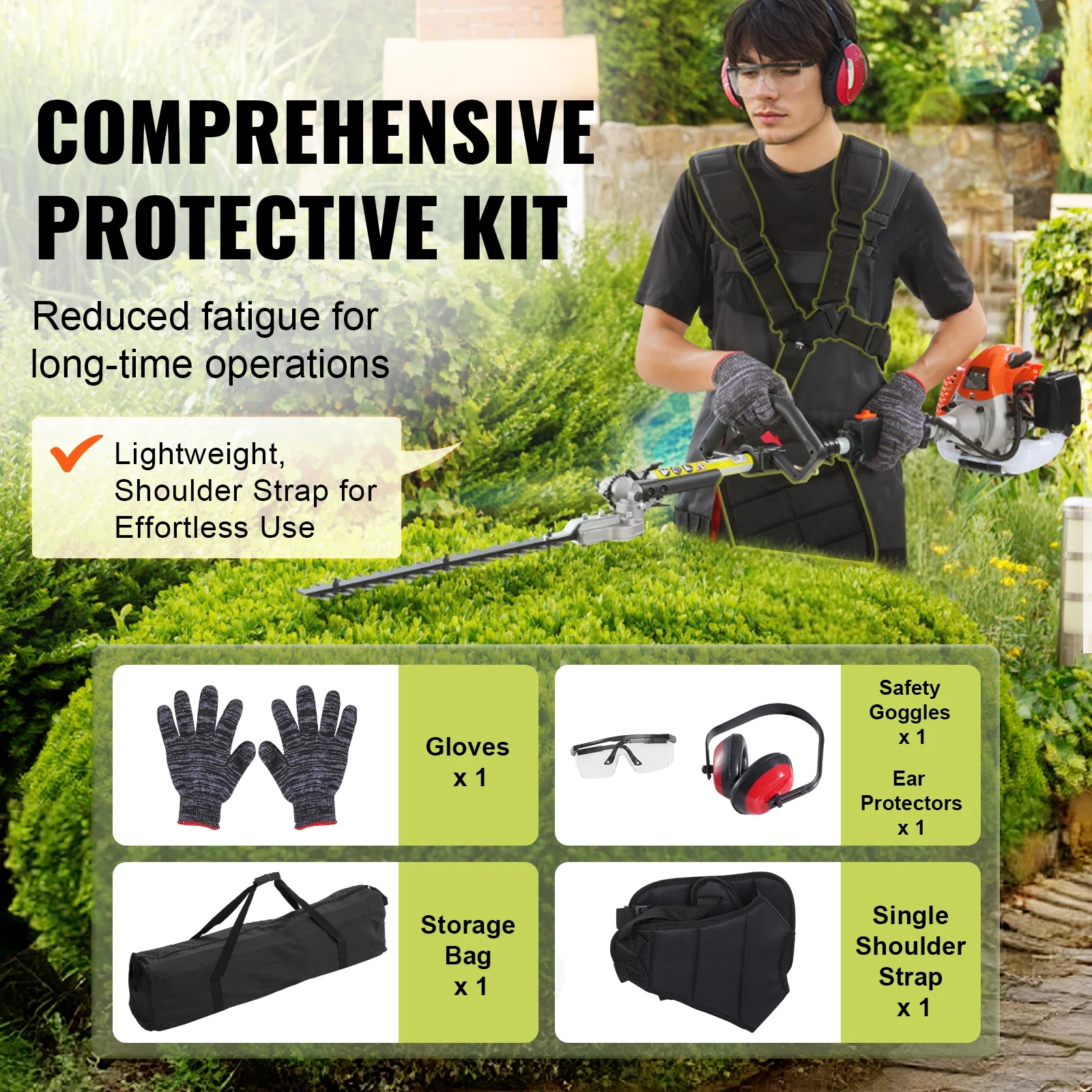 26CC 5-in-1 Multi-Functional Trimming Tools, Gas Hedge Trimmer, Weed Eater, String Trimmer, Edger, Pole Saw Chainsaw Pruner with Extension Pole - Image 5