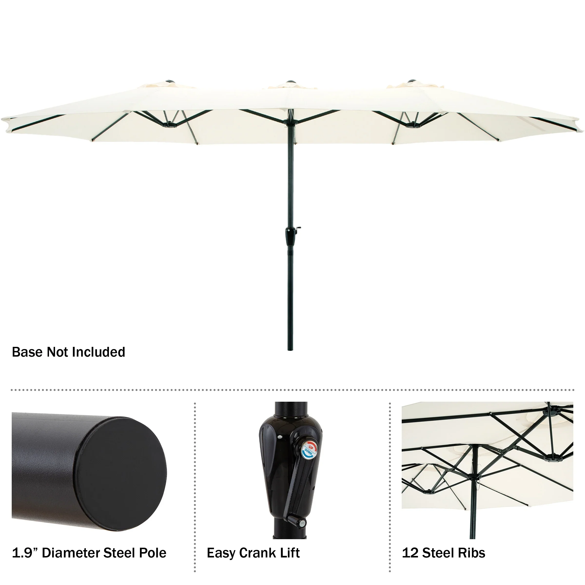 Pure Garden 15 Ft Double Patio Umbrella �?XL Sunshade with Hand Crank, Beige