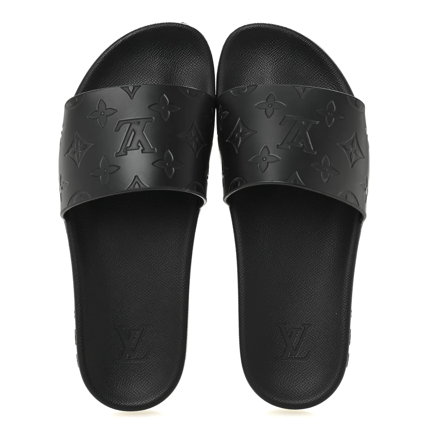 Rubber Embossed Monogram Mens Waterfront Mules 7.5 Black