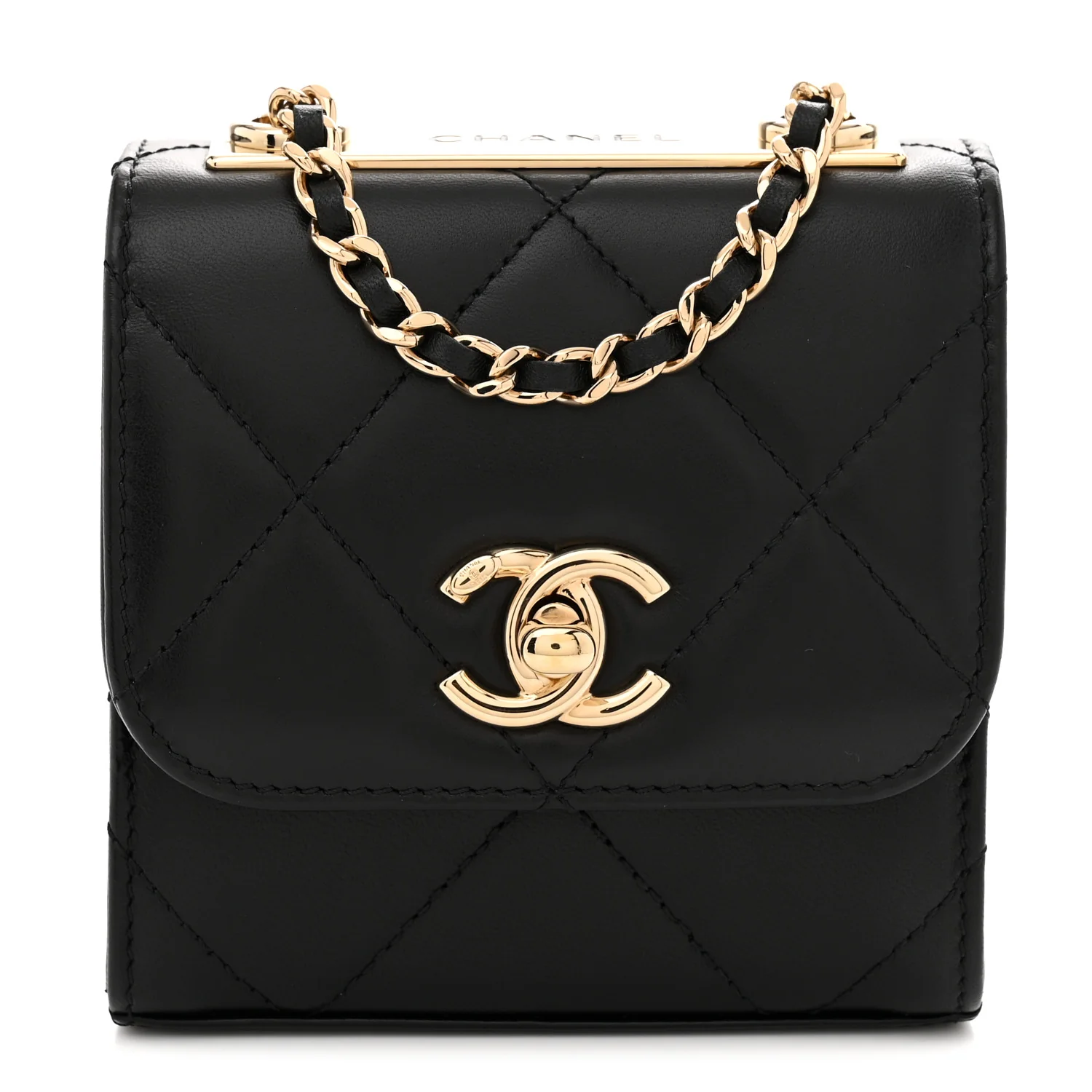Lambskin Quilted Mini Trendy CC Chain Wallet Black