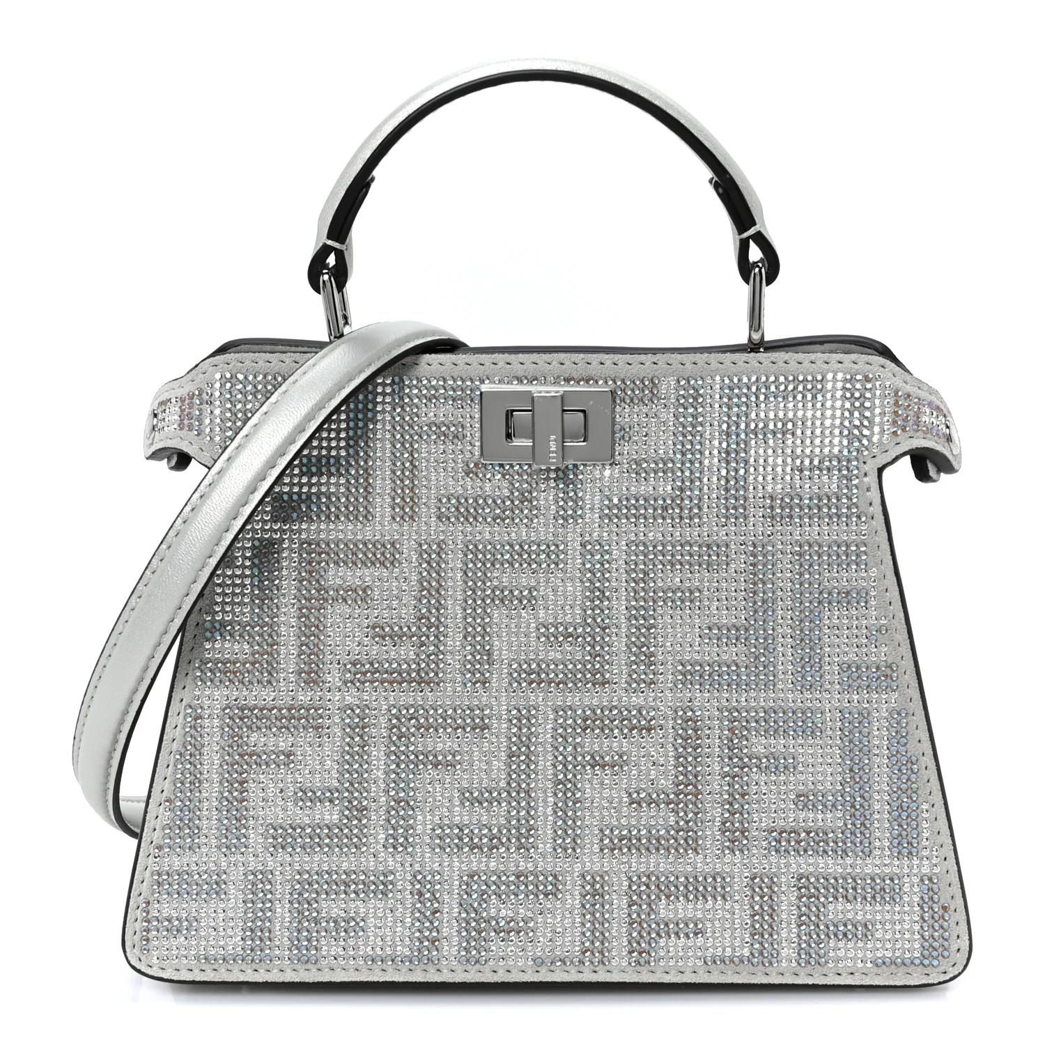 Iridescent Crystal Vitello Laminato Suede FF Petite Peekaboo I SEE U Satchel Cappuccino
