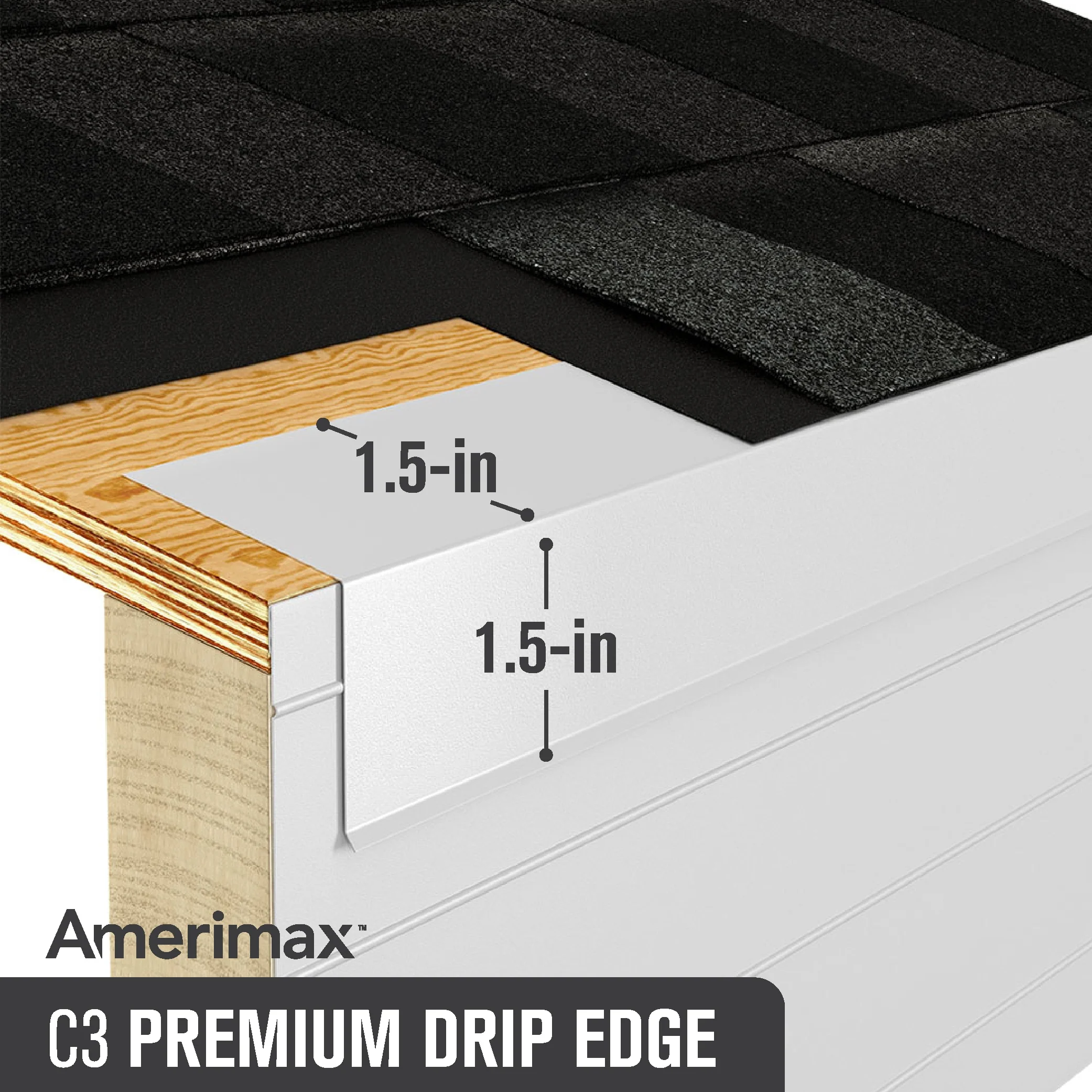 Amerimax C3 White Galvanized Steel Drip Edge Flashing, 28 Gauge, 1.5 in. x 1.5 in. x 10 ft.