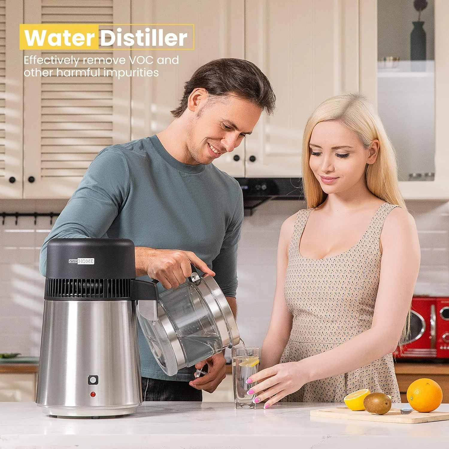 Water Distiller Countertop 1.1 Gallon/4L 304 Stainless Steel Distilled Water Machine with Smart Switch Purifier Filter for Home Office(Silver) - Image 2