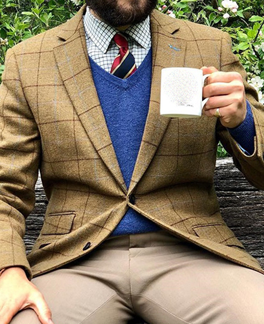Blazer vintage à carreaux kaki, revers cranté et deux boutons
