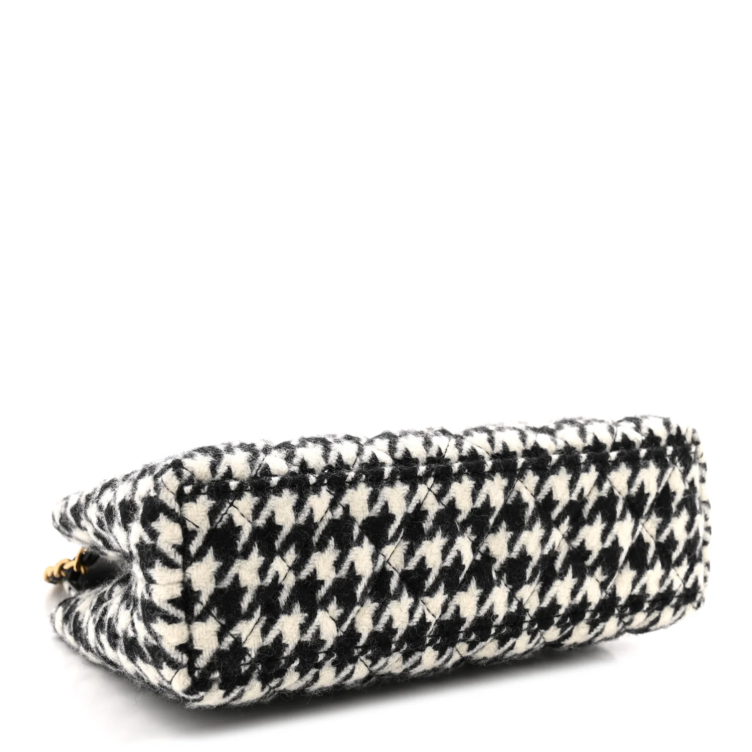 Tweed Houndstooth Quilted Nano Kelly Shopper Black White