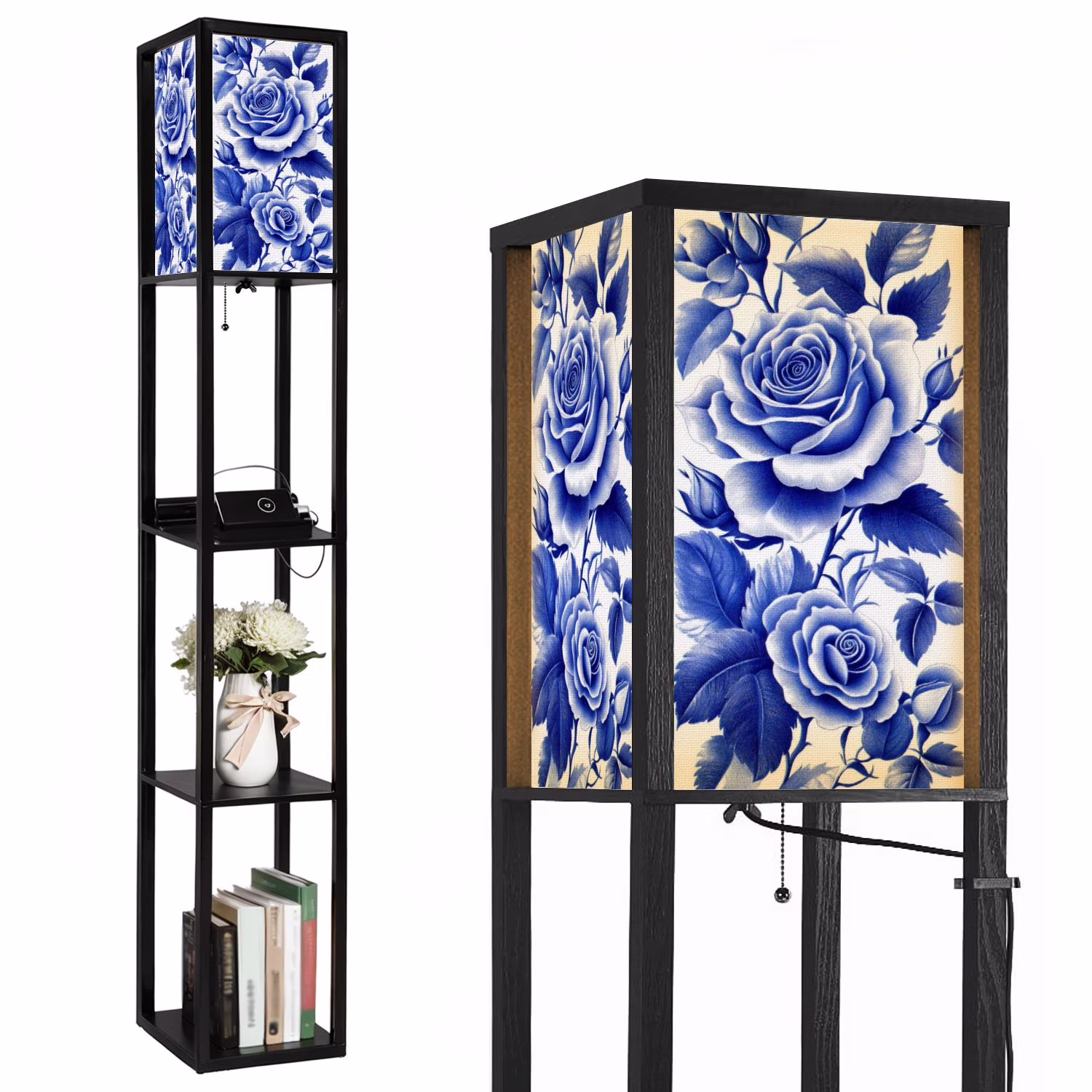 Floor Lamp with Shelves,Modern Dimmable Standing Lamp Floral Corner Display Bookshelf Lamp with 2 USB 1 Power Outlet for Living Room Bedroom(Color-5) - Image 10