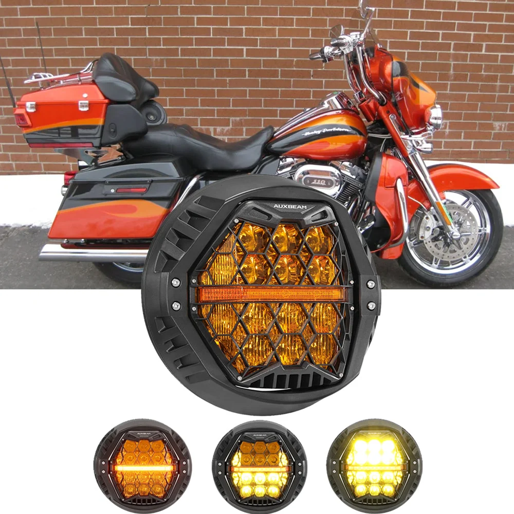 7 Inch 120W DOT Motorcycle LED Headlight Assembly with Amber DRL & Honeycomb Design (Hi/Lo Beam) for 2005-2013 Ultra Classic Electra Glide FLHTCU