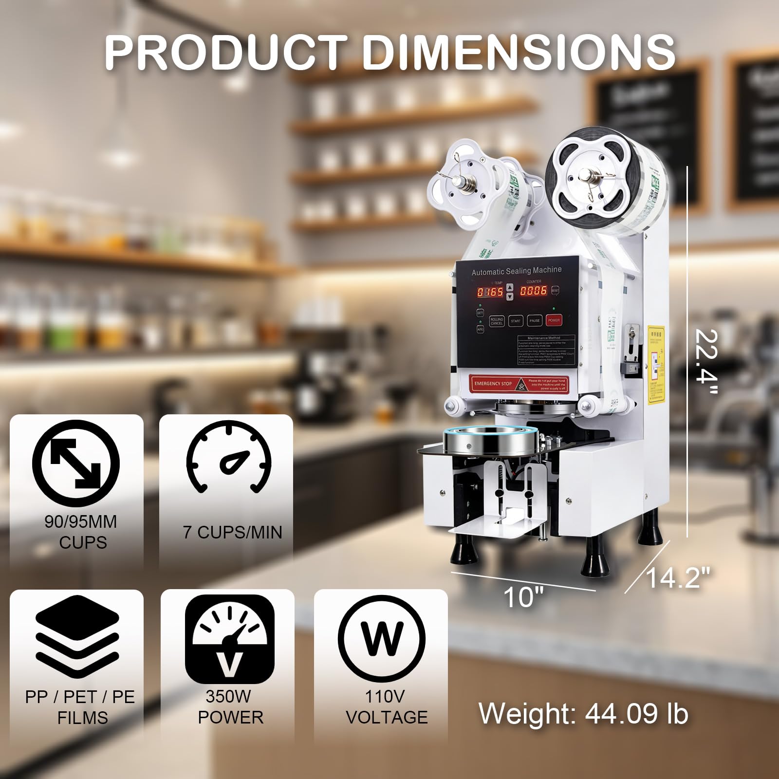 Cup Sealing Machine, Full Automatic Cup Sealer Machine 90/95mm Electric boba Cup Sealing Machine 500-650 Cups/H Digital Control LCD Panel Suitable for Bubble tea, Coffee, Drinks, Desserts (White)