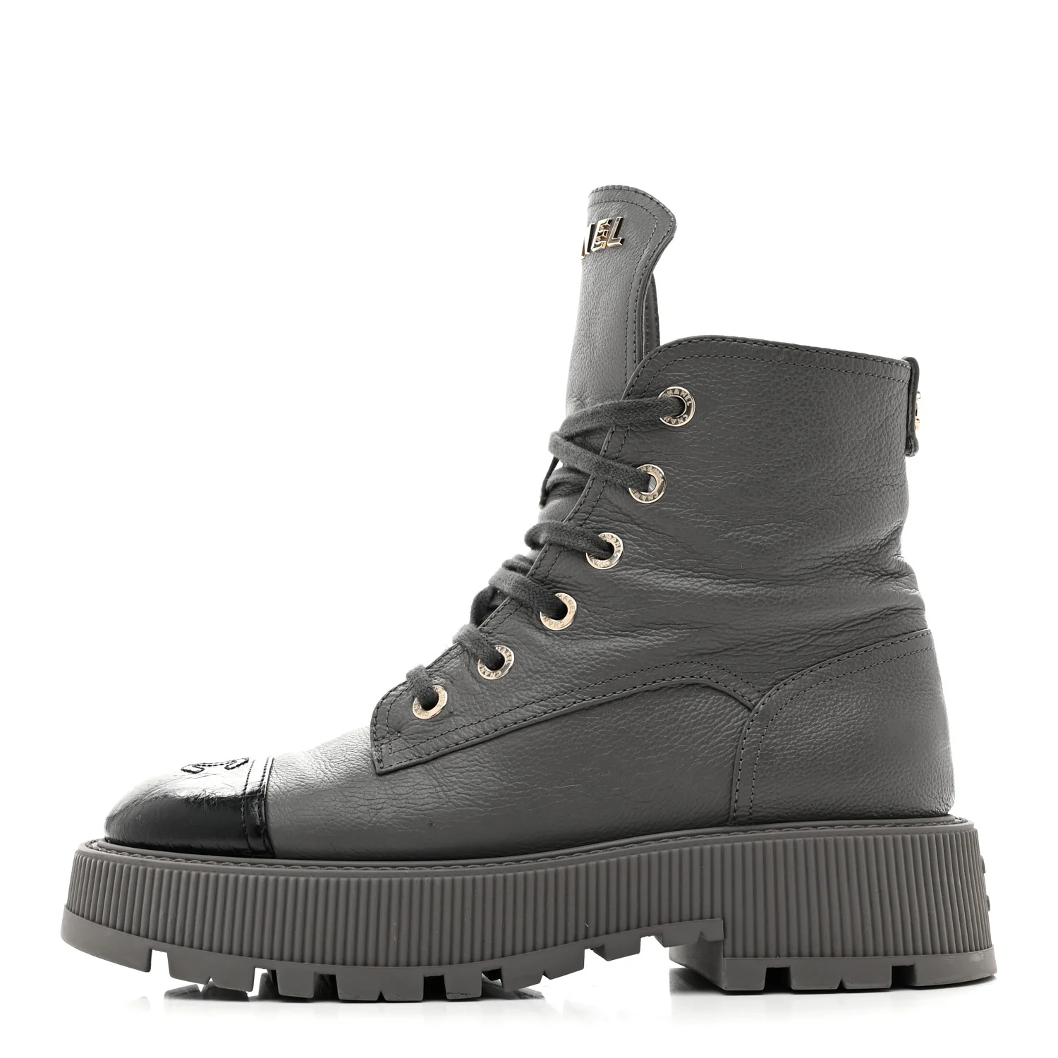 Calfskin CC Lace Up Combat Boots 39 Gray