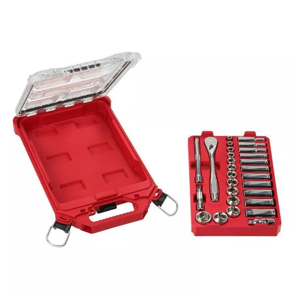 Sac à dos PACKOUT de 15 pouces et ensemble d'outils de mécanicien avec cliquet et douilles SAE à entraînement 3/8 po et étui PACKOUT (28 pièces)