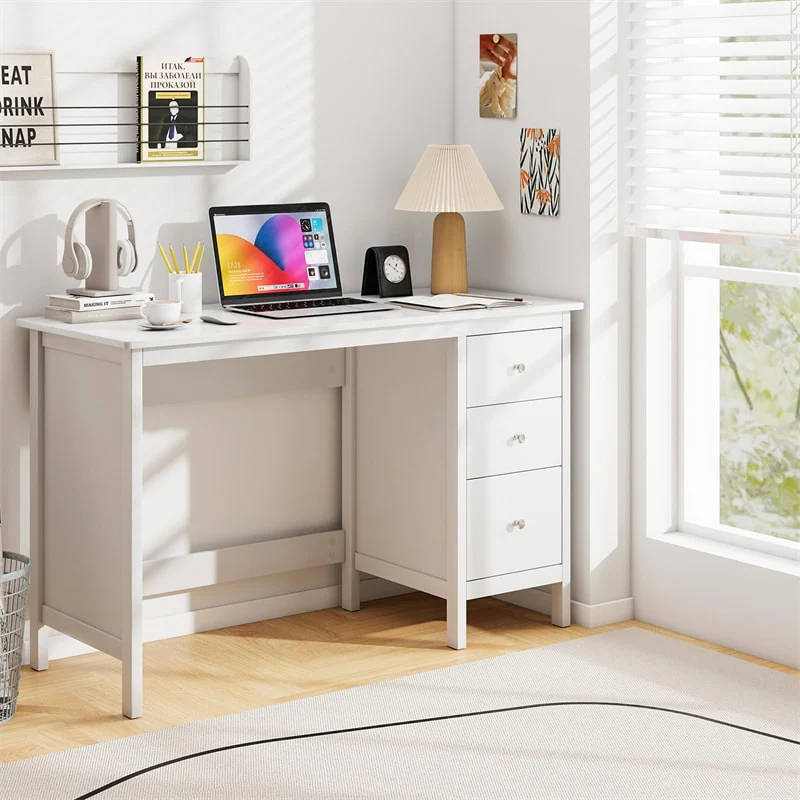 Computer Desk with 3 Storage Drawers, 48" Modern Home Office Desk with Spacious Desktop, Compact Study Writing Desk Workstation for Bedroom