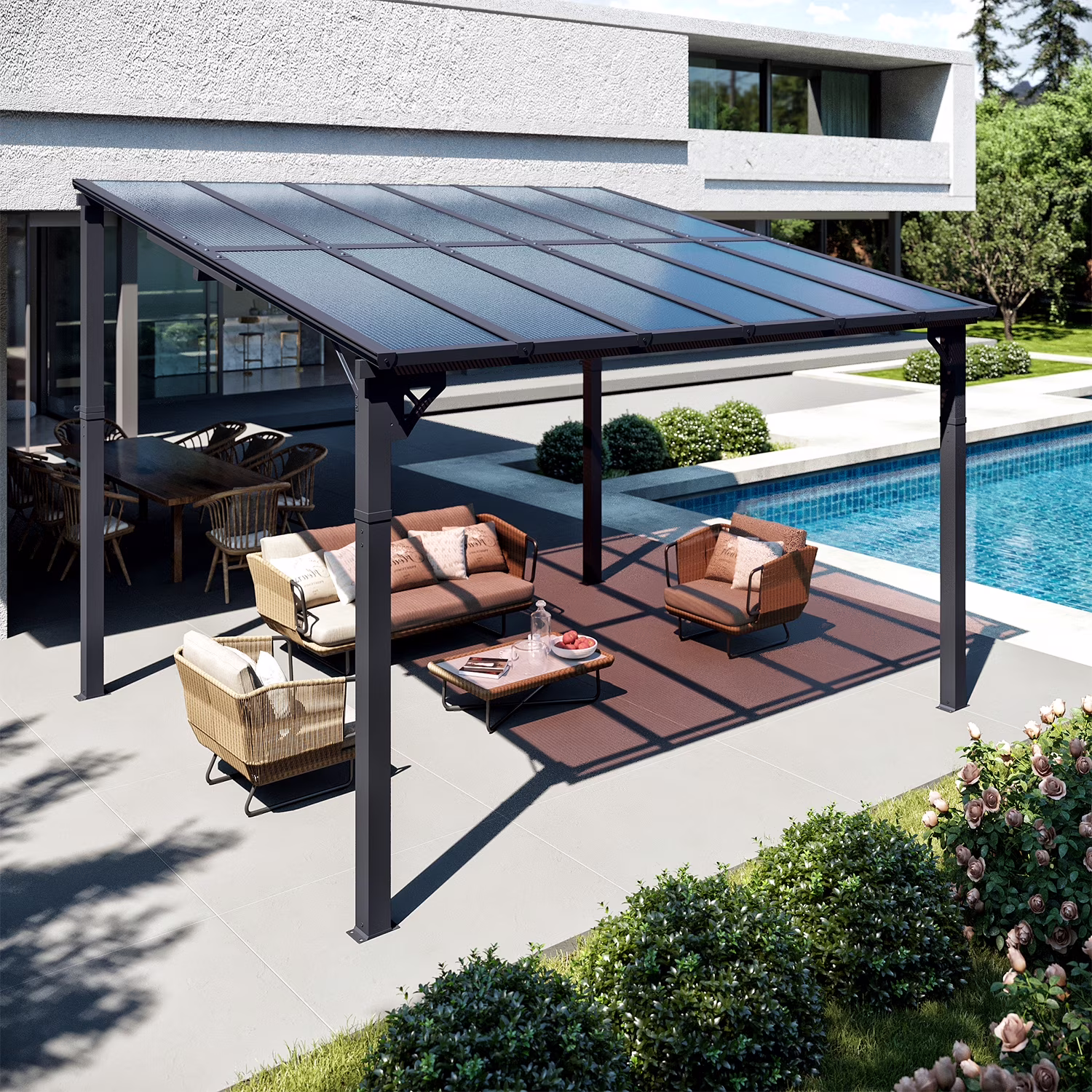 10'x12' Gazebo for Patio, Gazebo Pergola with Sloped Roof, Large Wall-Mounted Heavy Duty Awnings, for Patio, Deck and Backyard(10' x 12')