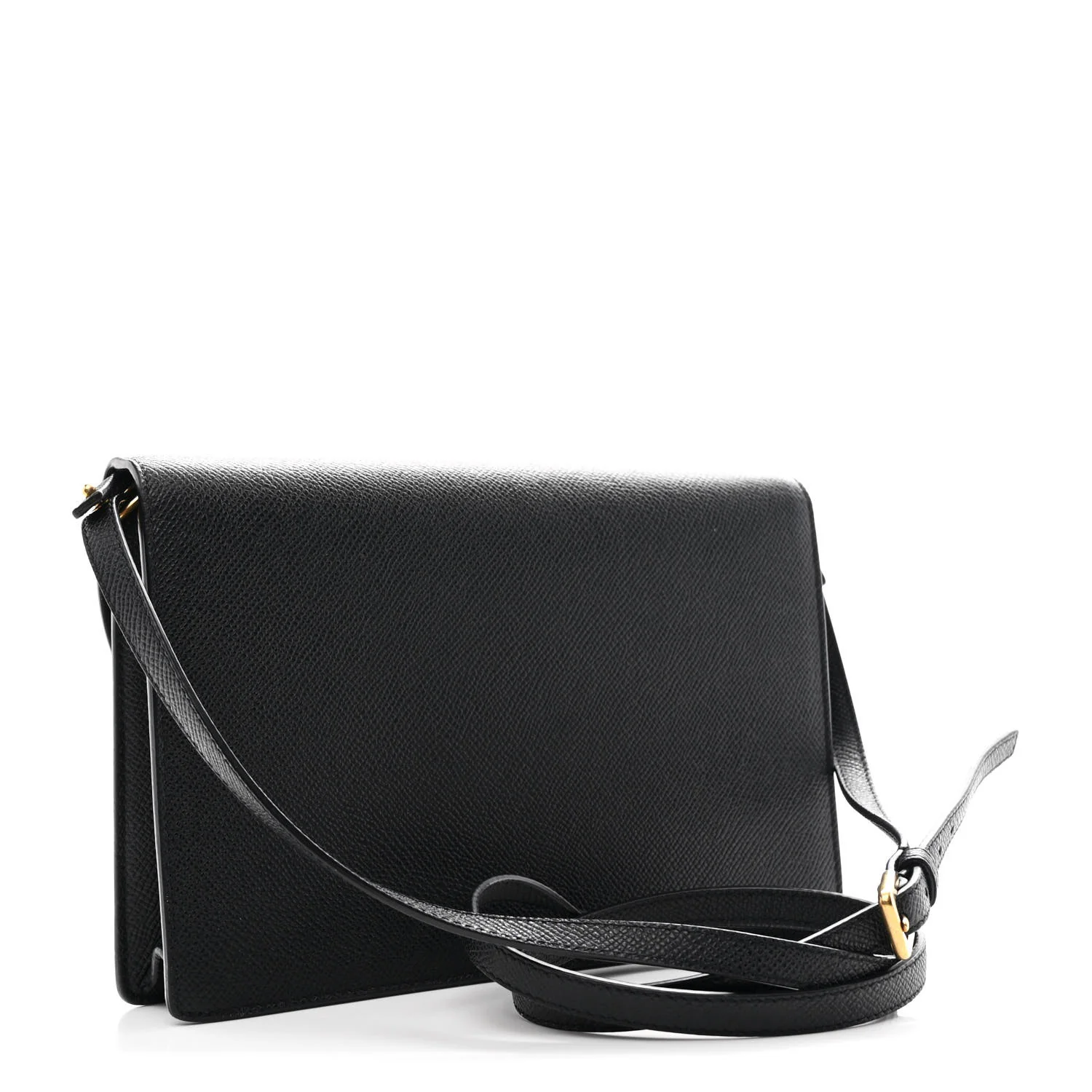 Grained Calfskin Saddle Pouch Bag Black