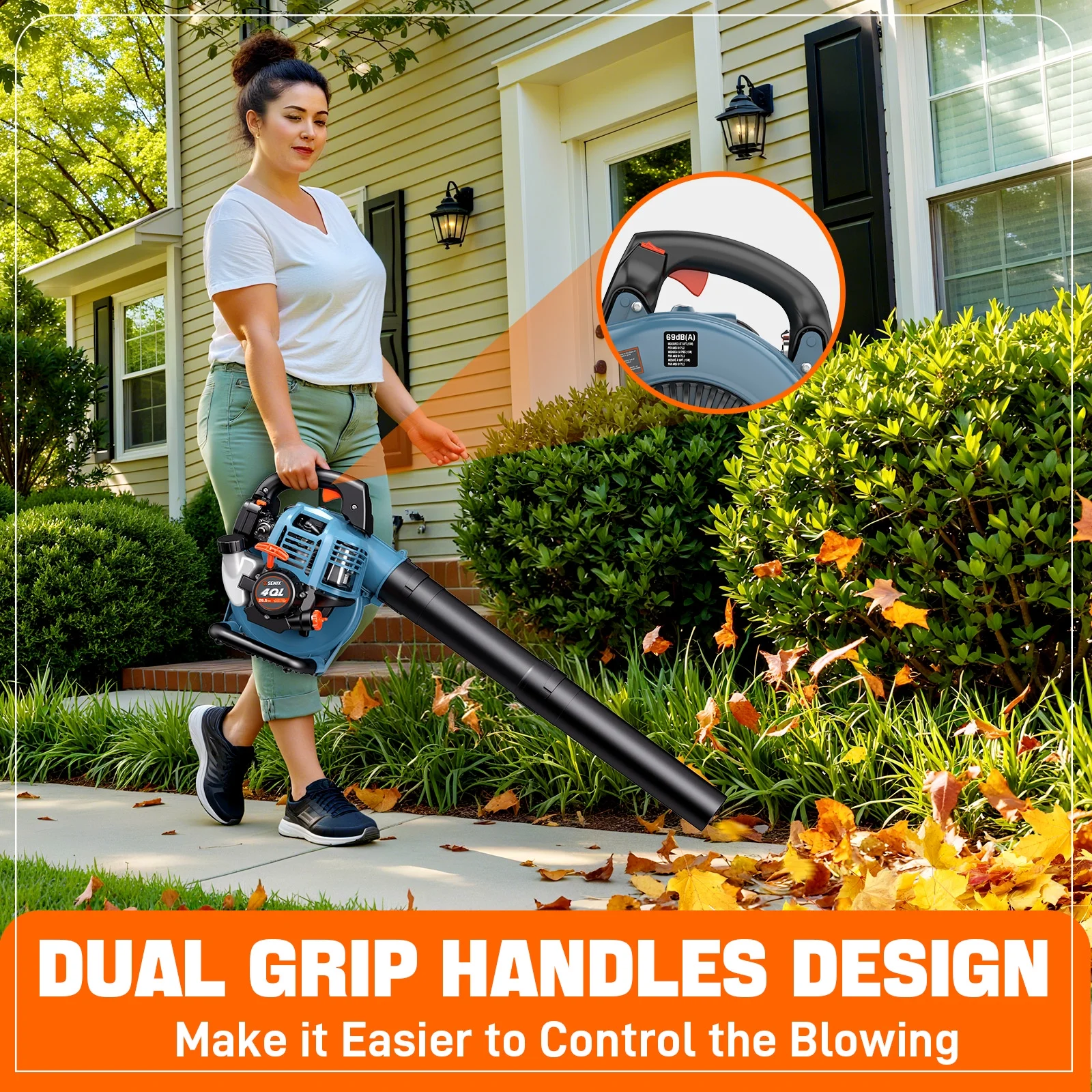 4QL 26.5cc 4-Cycle Gas Powered Leaf Blower, 410 CFM/125 MPH, Dual-Grip Handle, Lightweight, BL4QL-L(26.5cc 410CFM-Handheld) - Image 7