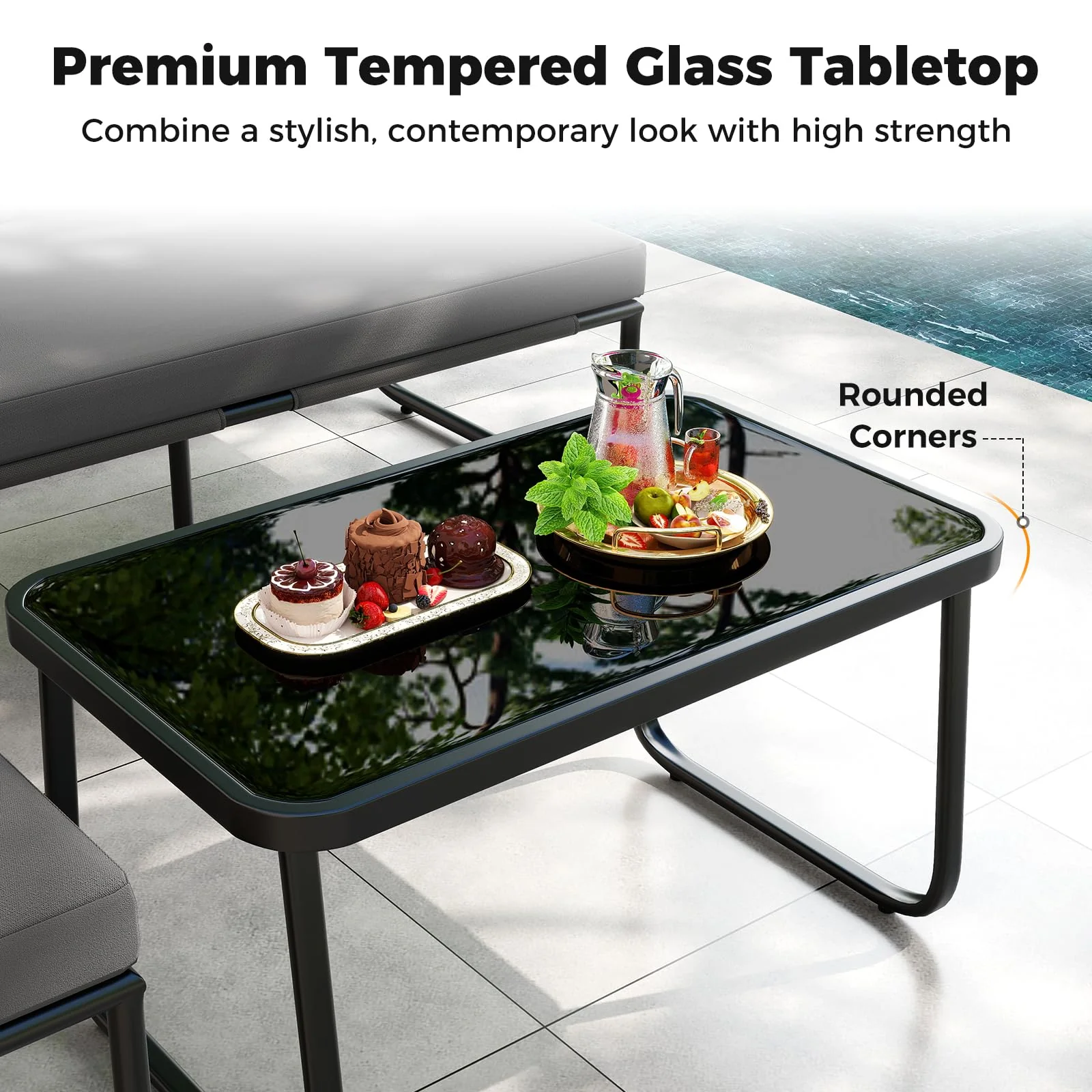 Tangkula 4 Pieces Patio Furniture Set with Cushions and Tempered Glass Coffee Table