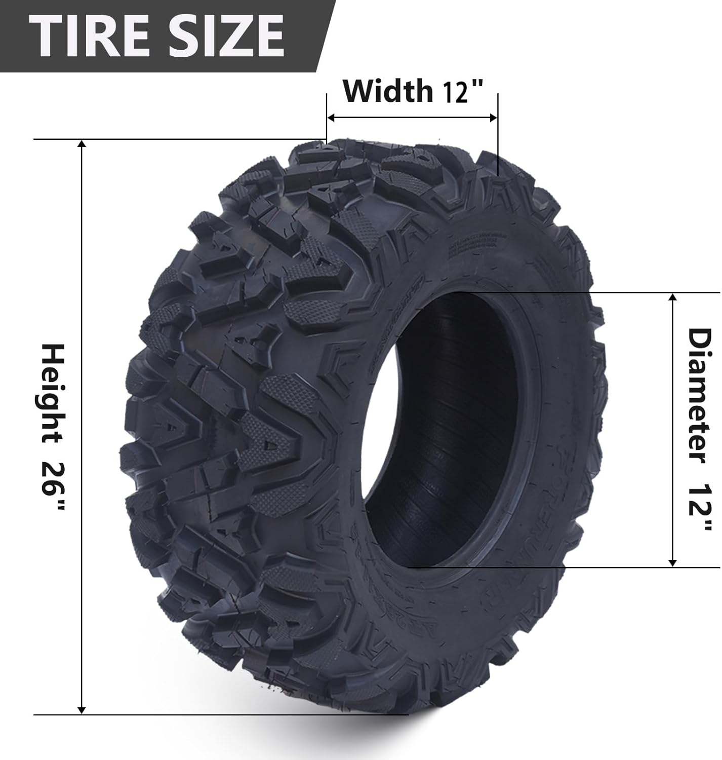 Pneus VTT 26x12x12, lot de 2 pneus VTT 26x12-12 6PR, pneus tout-terrain VTT/SSV, ​​noirs
