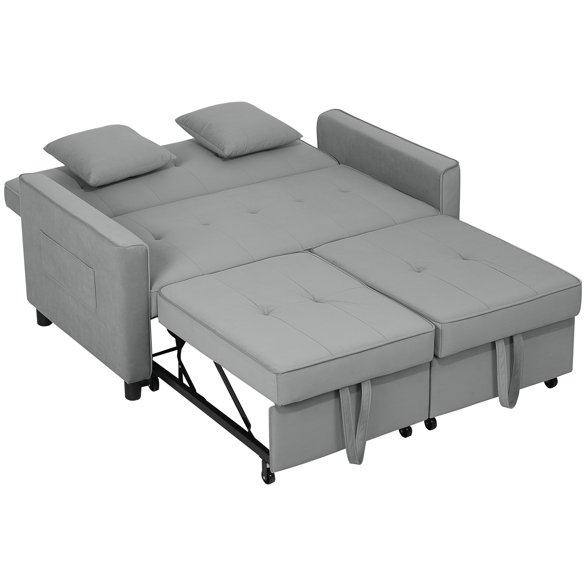 HOMCOM 4-in-1 Sofa, Verstelbare Bank, Bedbank, met Kussens, Stoffen Bekleding, voor Woonkamer, Slaapkamer, Grijs