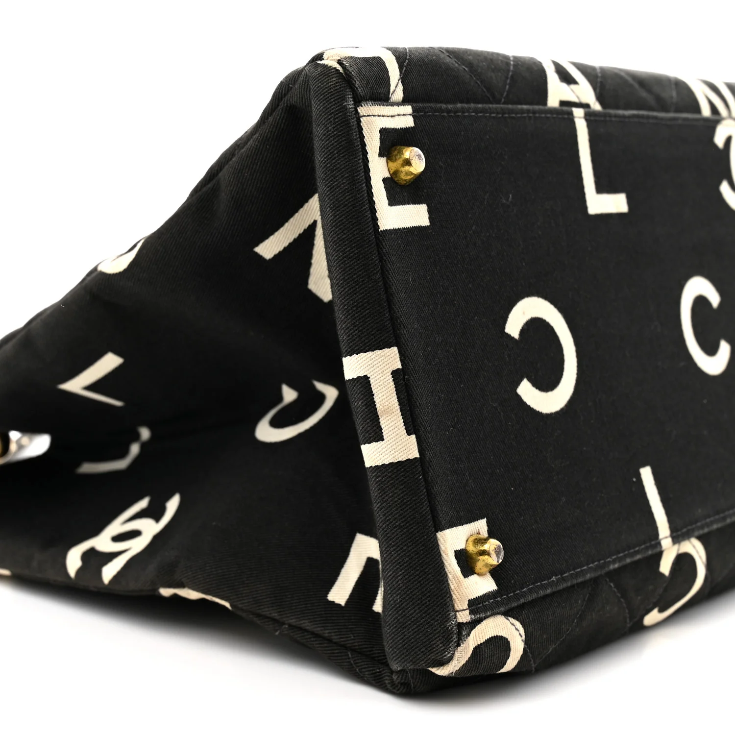 Canvas Printed Quilted Logo Tote Black White