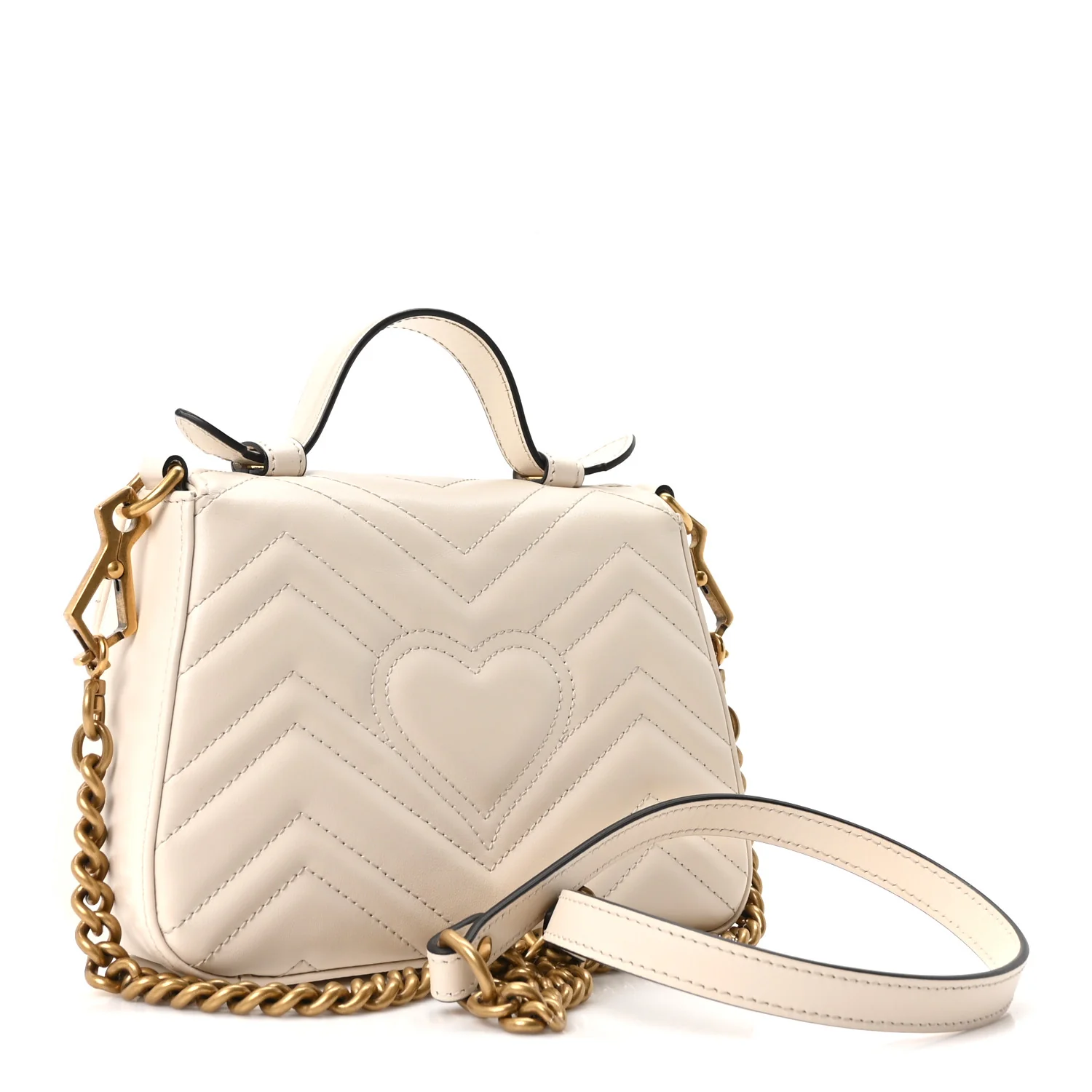 Calfskin Matelasse Mini GG Marmont Top Handle Shoulder Bag White