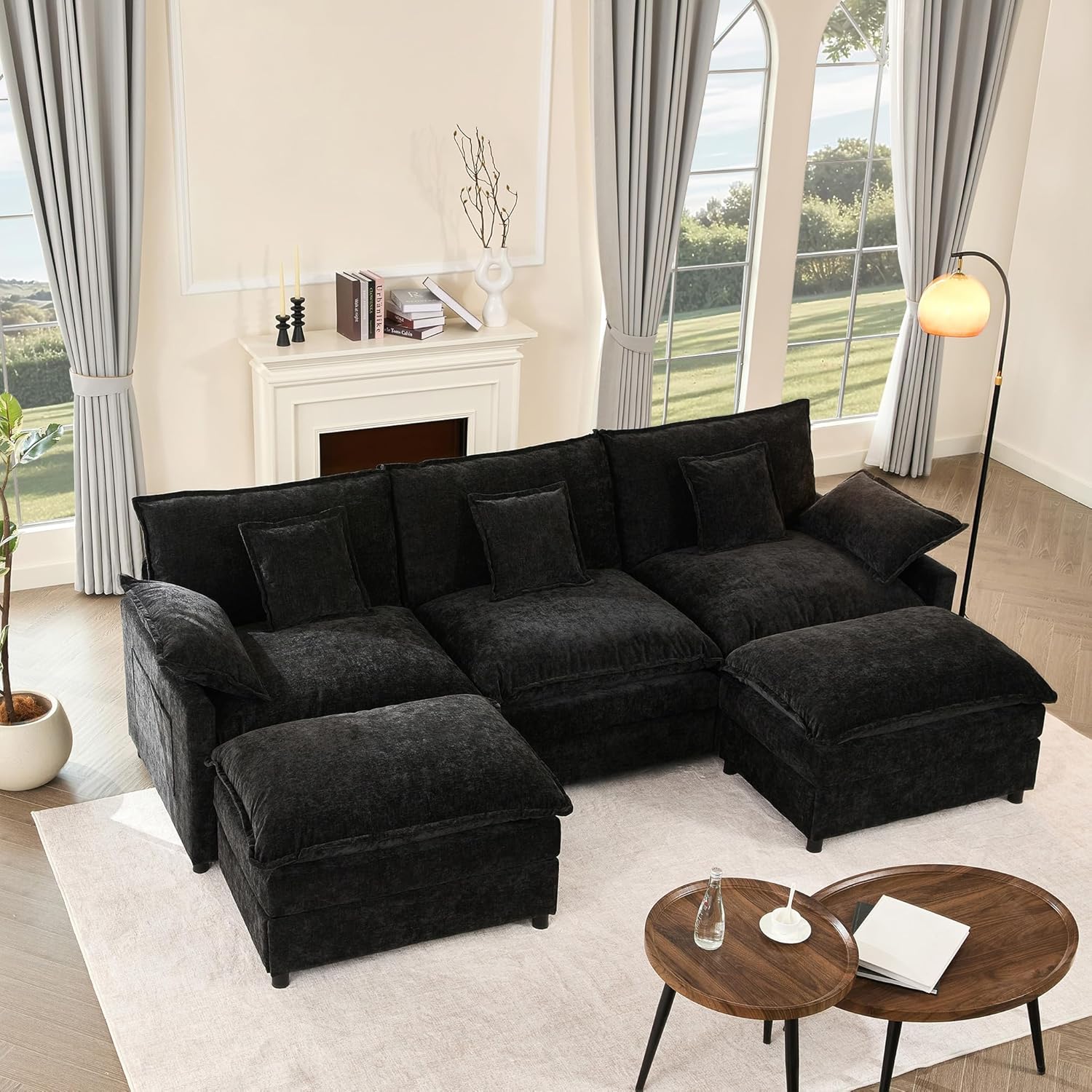 Canapé d'angle en U de 274 cm, canapé modulable, canapé 3 places confortable avec pouf amovible, canapé profond pour salon, chenille, ardoise