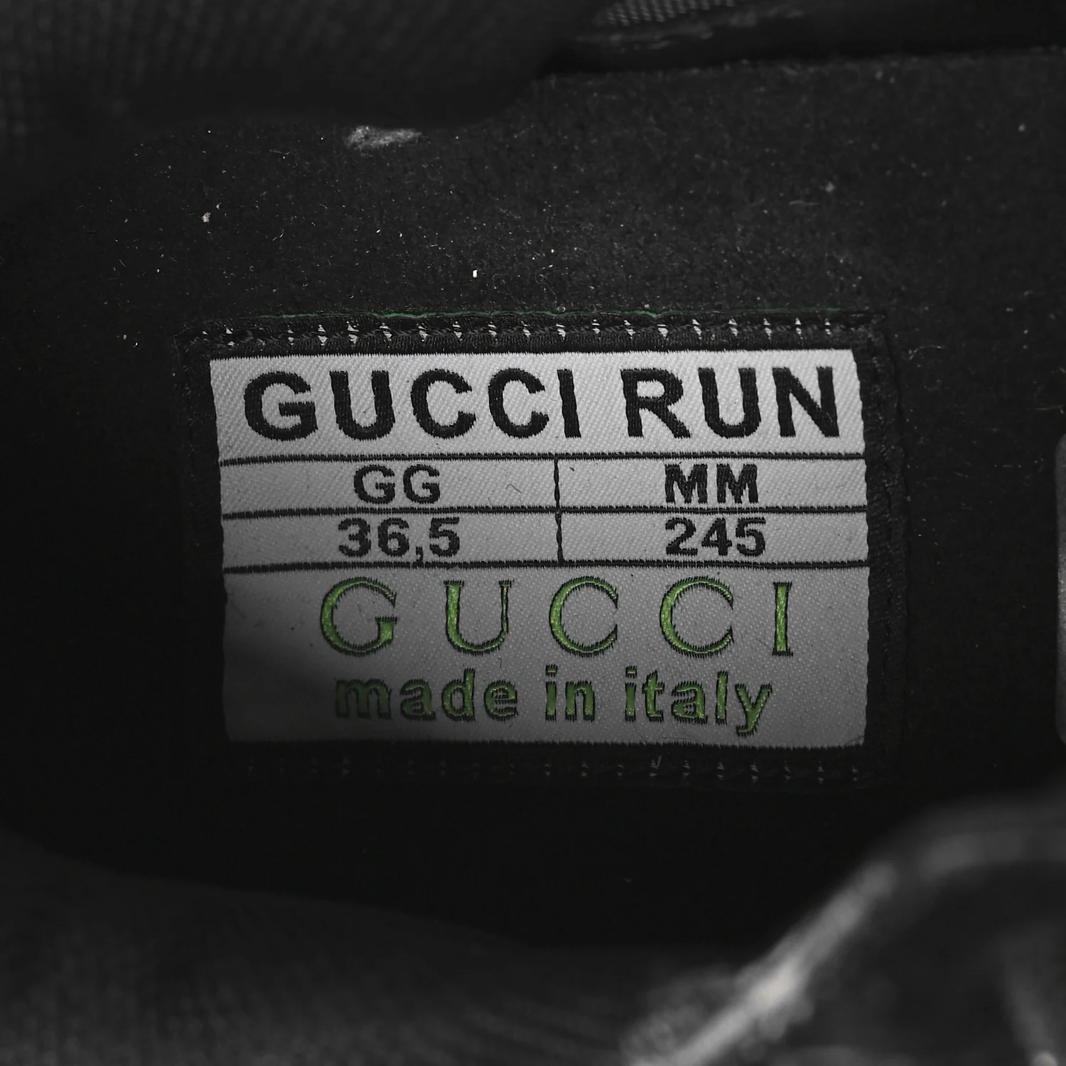 Tela Retino Mesh Crystal Suede GG Monogram Womens Gucci Run Sneakers 36.5 Black Silver