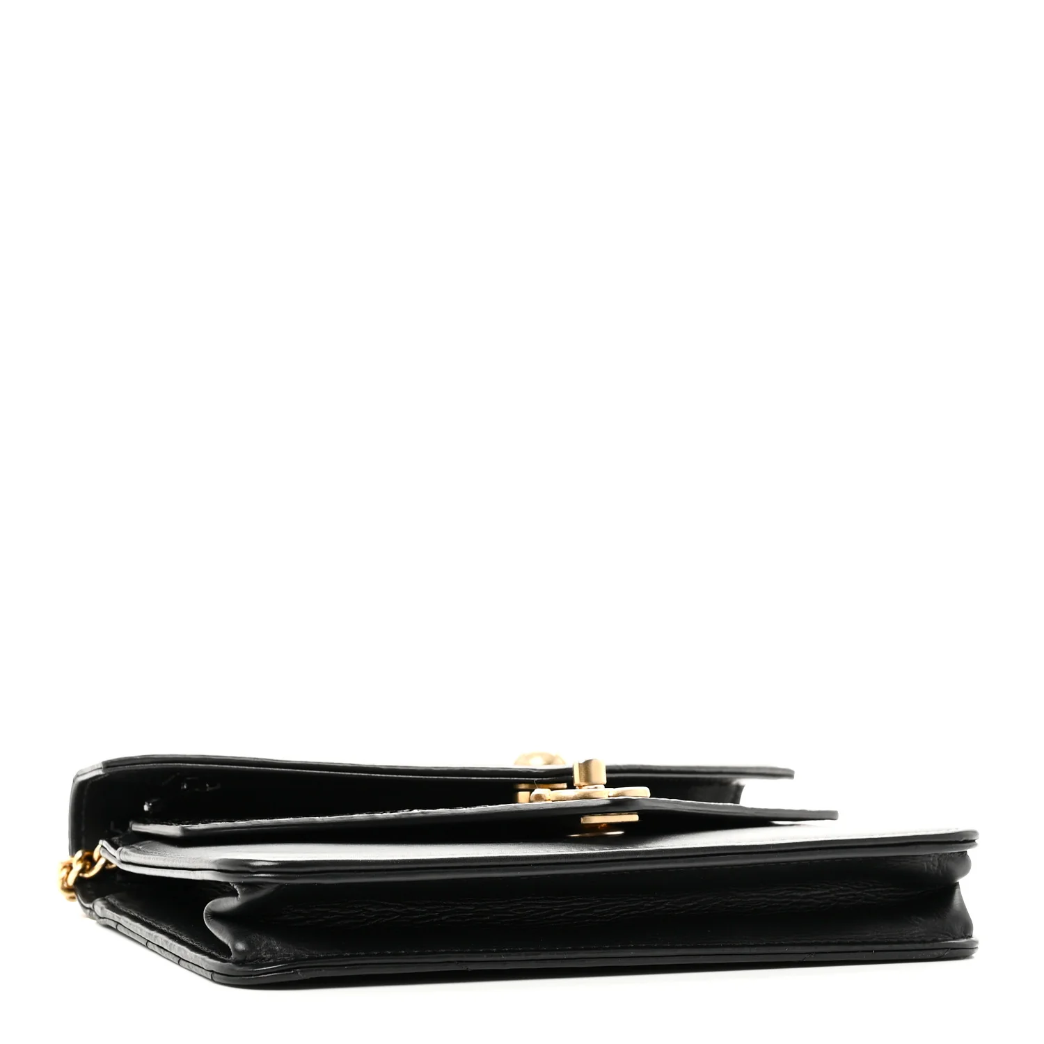 Calfskin Elaphe Double Chevron Mini Wallet On Chain WOC Black