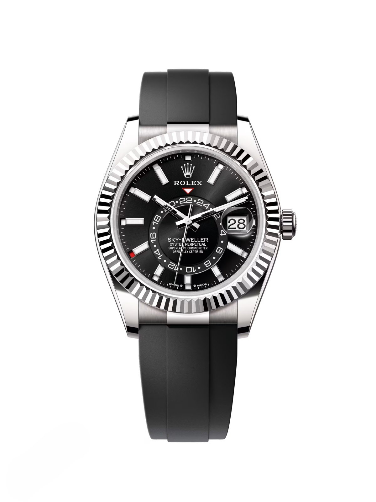 [Super Clone]RLX  Sky-Dweller 42mm White Gold Black Dial Oysterflex - 336239