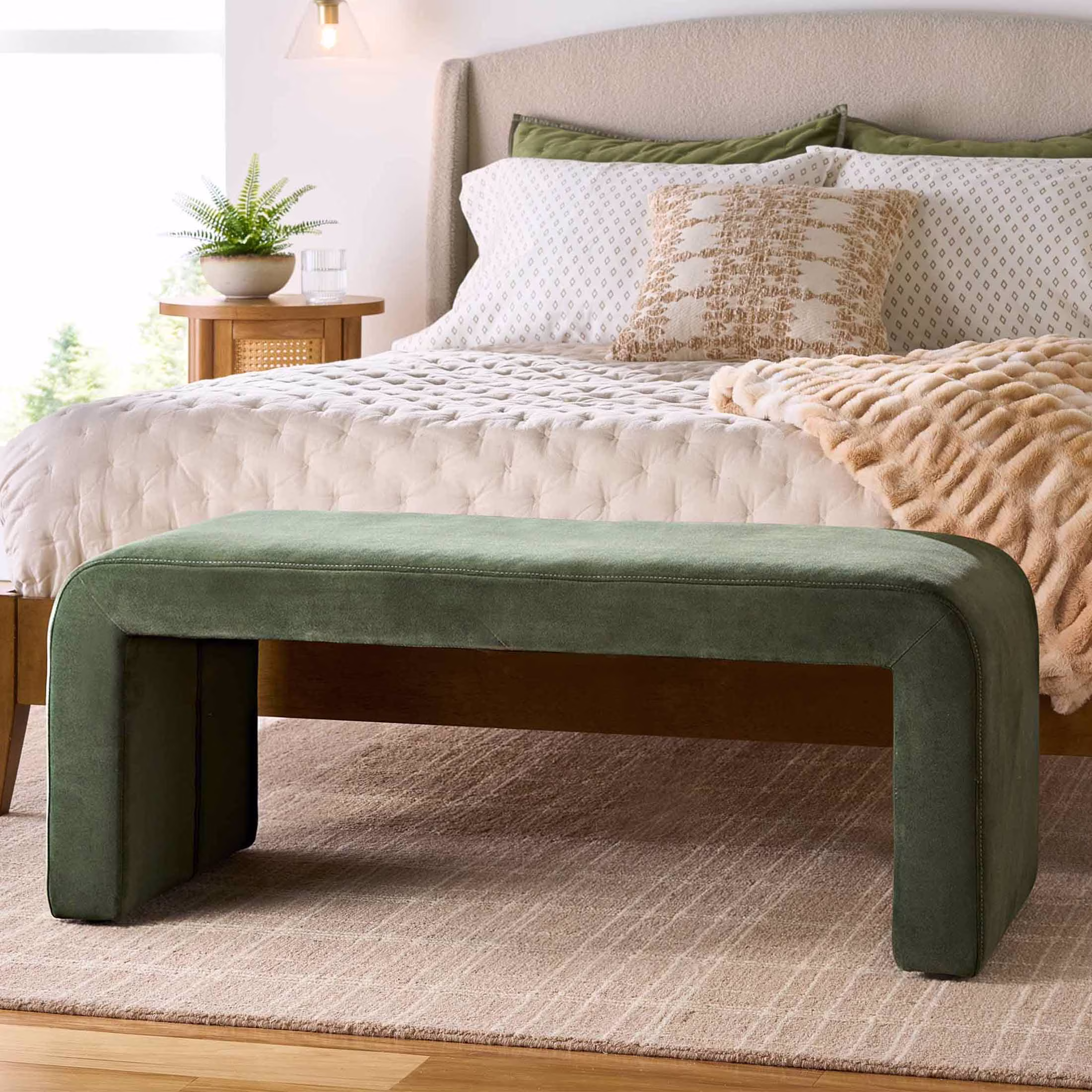 Better Homes & Gardens Juliet Velvet Waterfall Bench, Beige