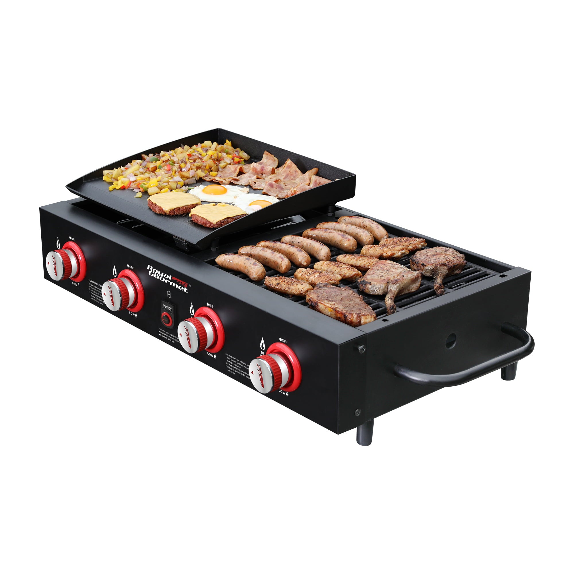 Gourmet 4-Burner GD4002T Portable Gas Grill and Griddle Combo. 40000 BTU