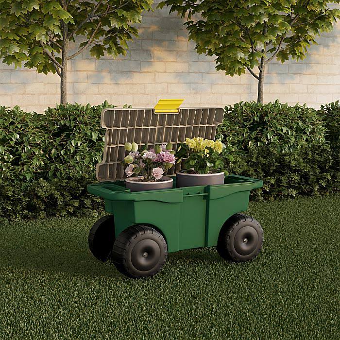 Nature Spring Garden Storage Wagon Cart with Seat - Green