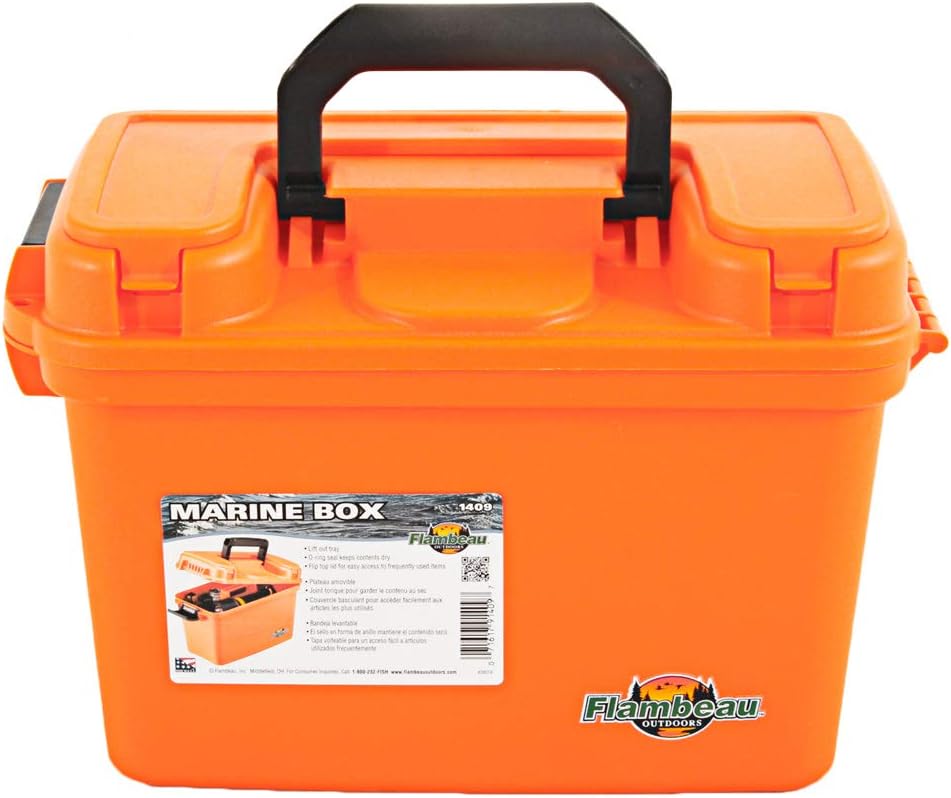 Flambeau Outdoors Marine Dry Box 14in, O-Ring Seal, Lift-Out Tray, Orange