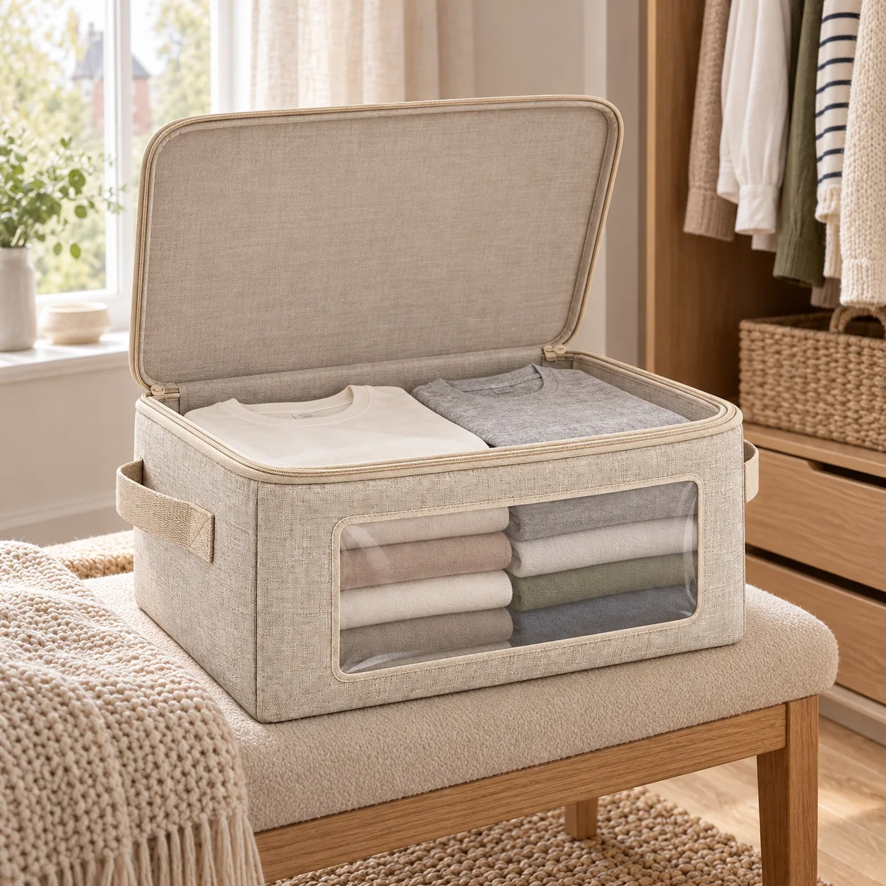 Oatmeal Windowed Clothes Storage Bag, Small