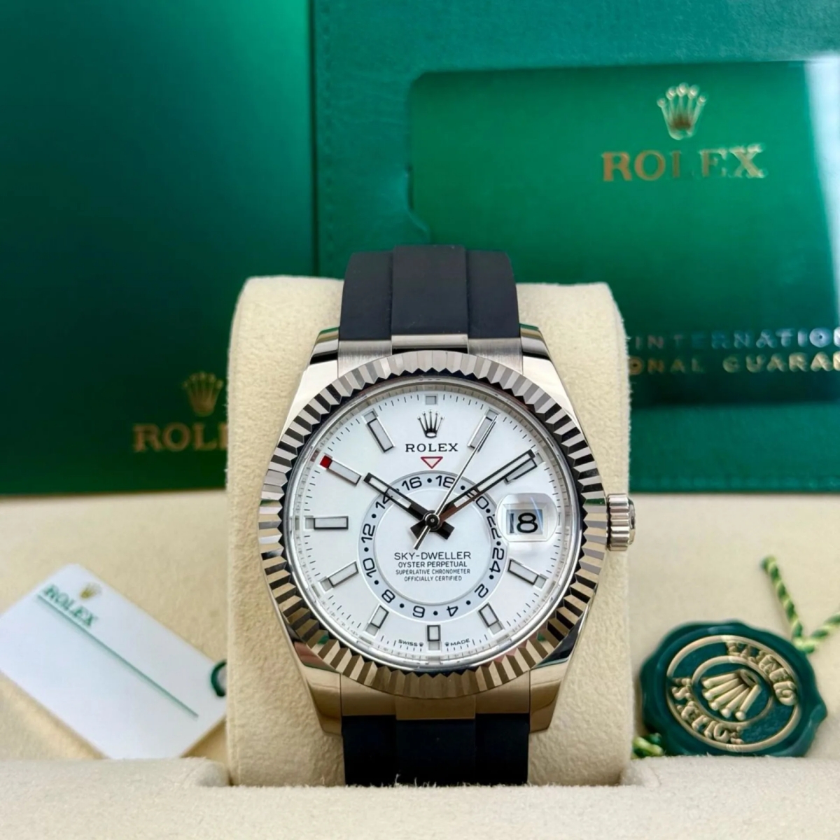 [Super Clone]RLX Sky-Dweller 42mm White Gold White Dial Oysterflex - 336239