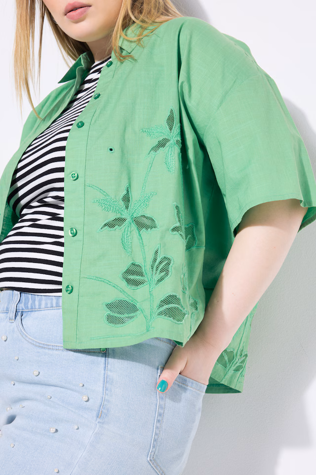 Boxy palm tree embroidery shirt blouse