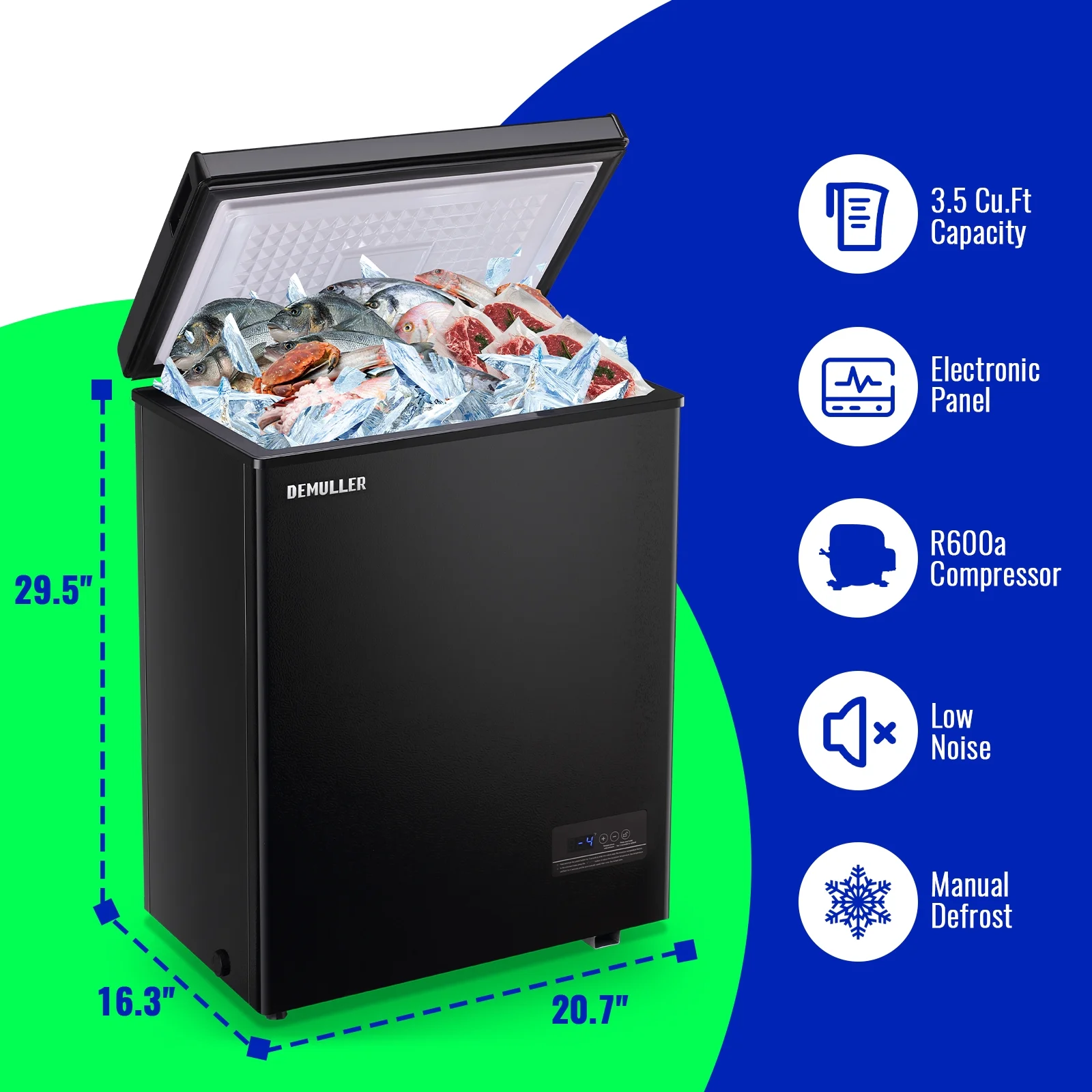 3.5 Cu.ft Chest Freezer with Electronic Panel, Accurate Temperature Display to 1�?BLACK(BLACK) - Image 8