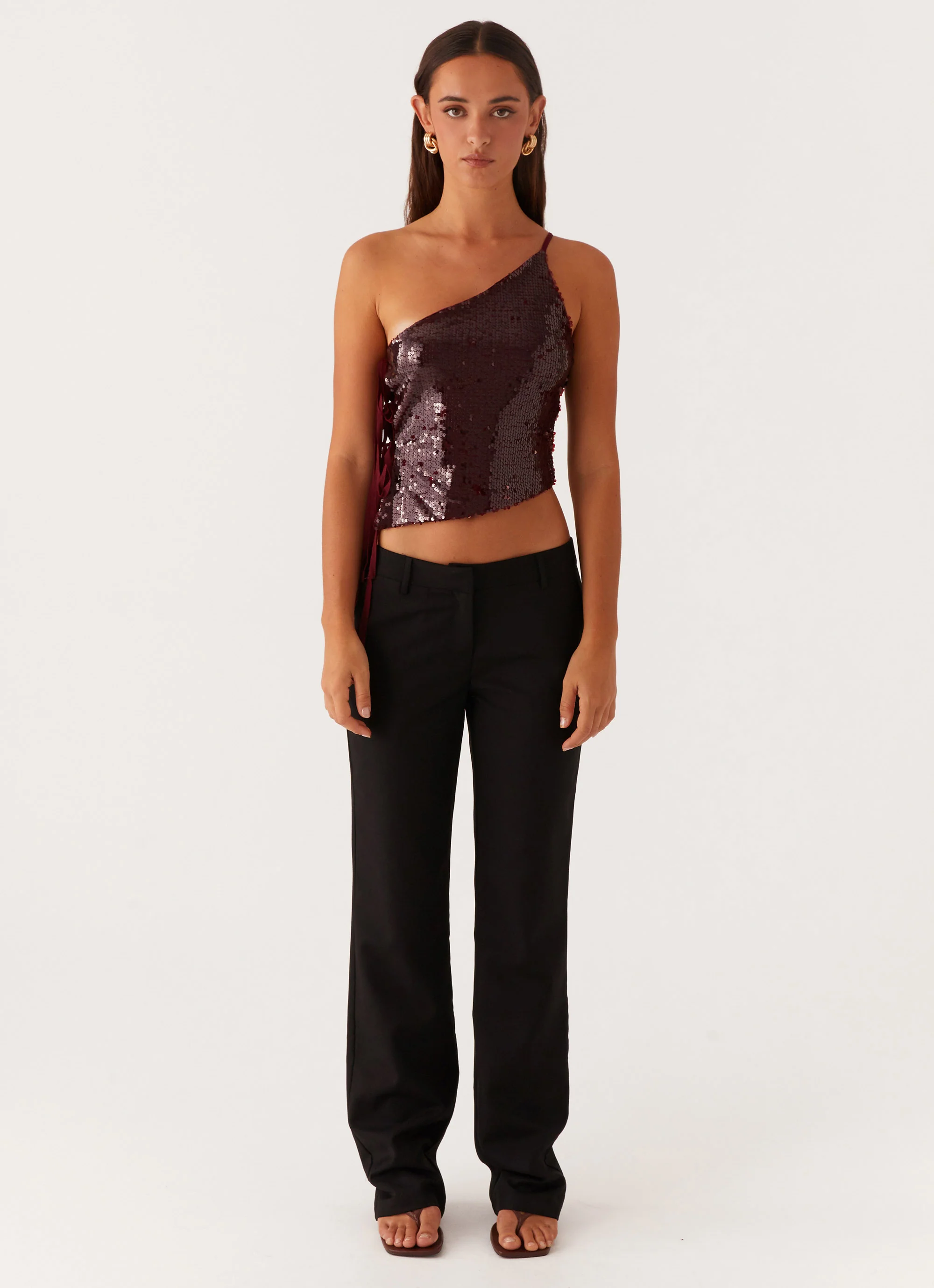 Cosmopolitan One Shoulder Top - Maroon