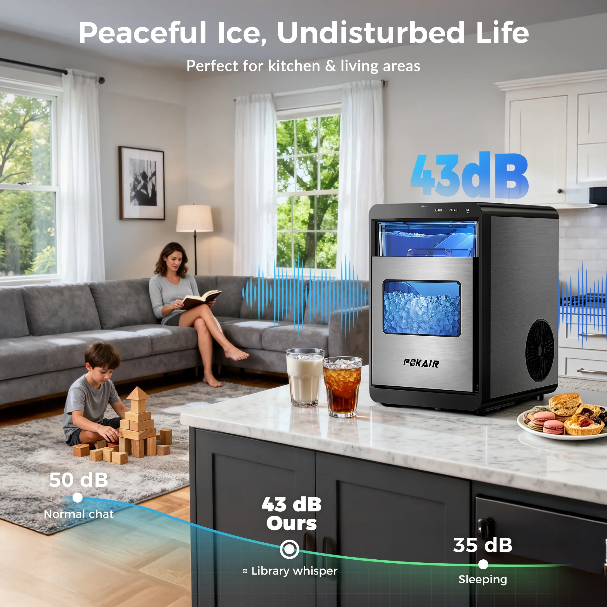 Ice Maker, Nugget Ice Maker Portable Countertop 44lbs/Day, One Touch Instant Ice Self Cleaning, Pebble Ice Machine for Home Office RV, Stainless Steel Image 8