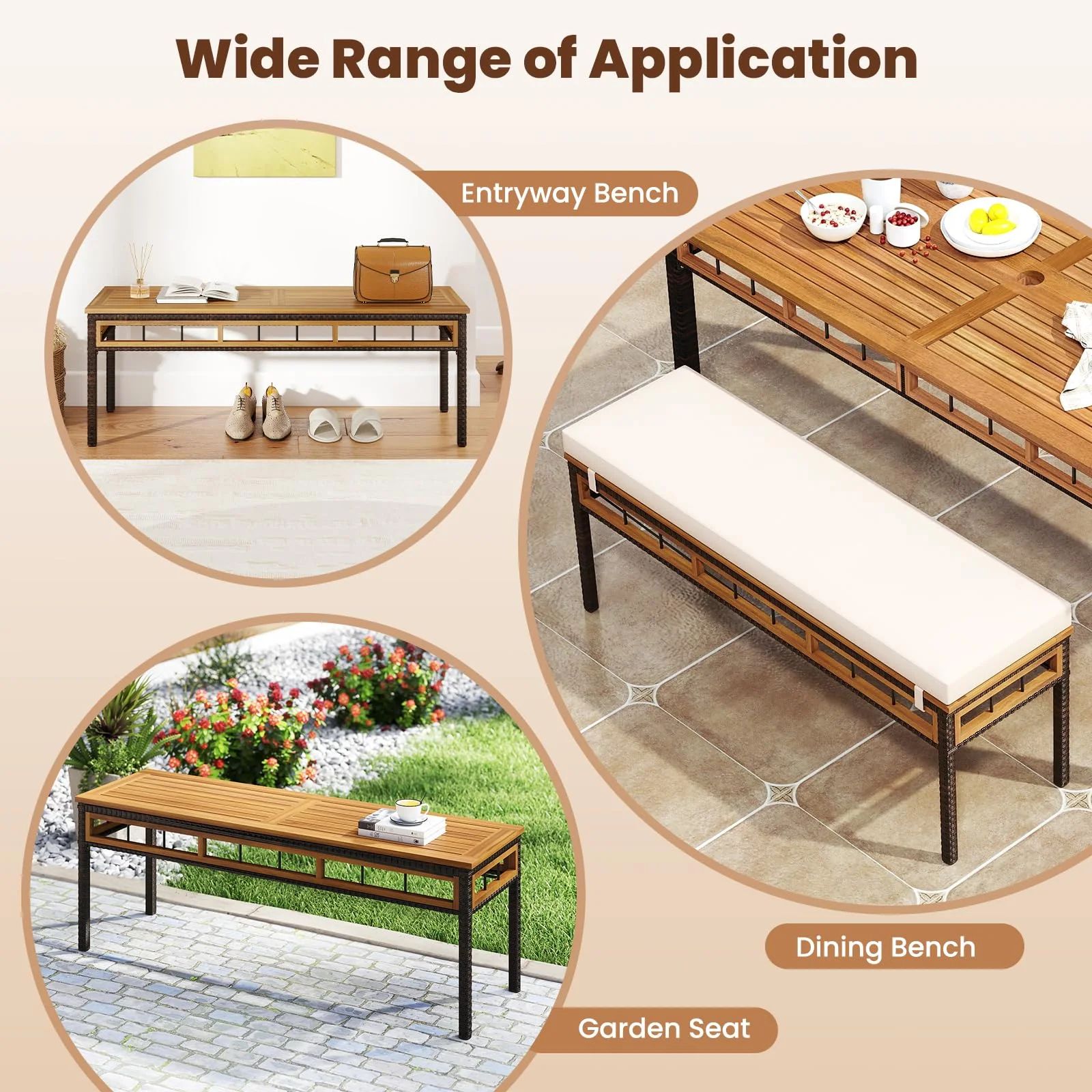 Tangkula 3 Pieces Wood Patio Dining Set