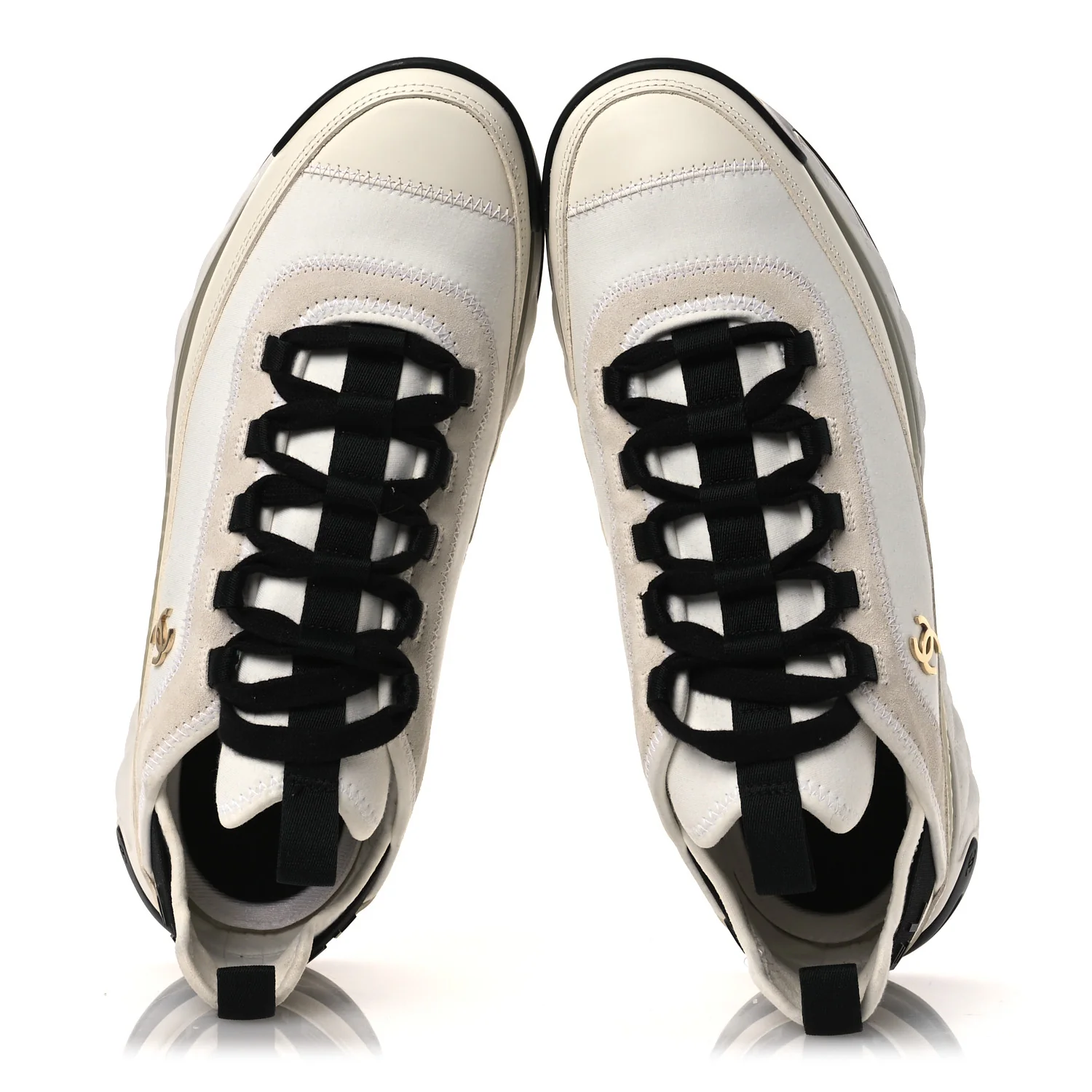Velvet Calfskin Mixed Fibers CC Sneakers 40.5 Ivory Black