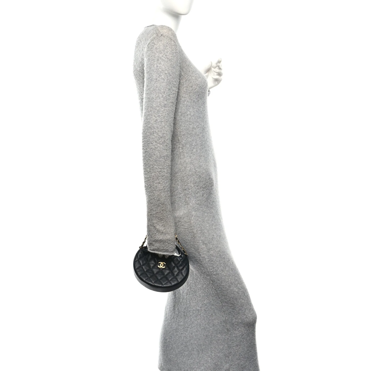 Grained Calfskin Quilted Pearl Pouch Hobo Black