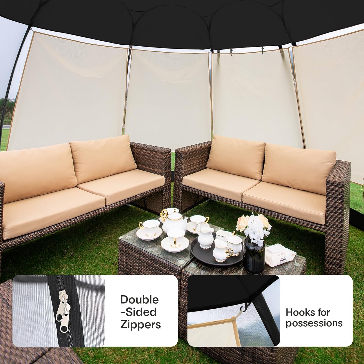 Gazebo moustiquaire pouvant accueillir 6, 10 ou 15 personnes. Tente de style igloo avec moustiquaire latérale. Idéal