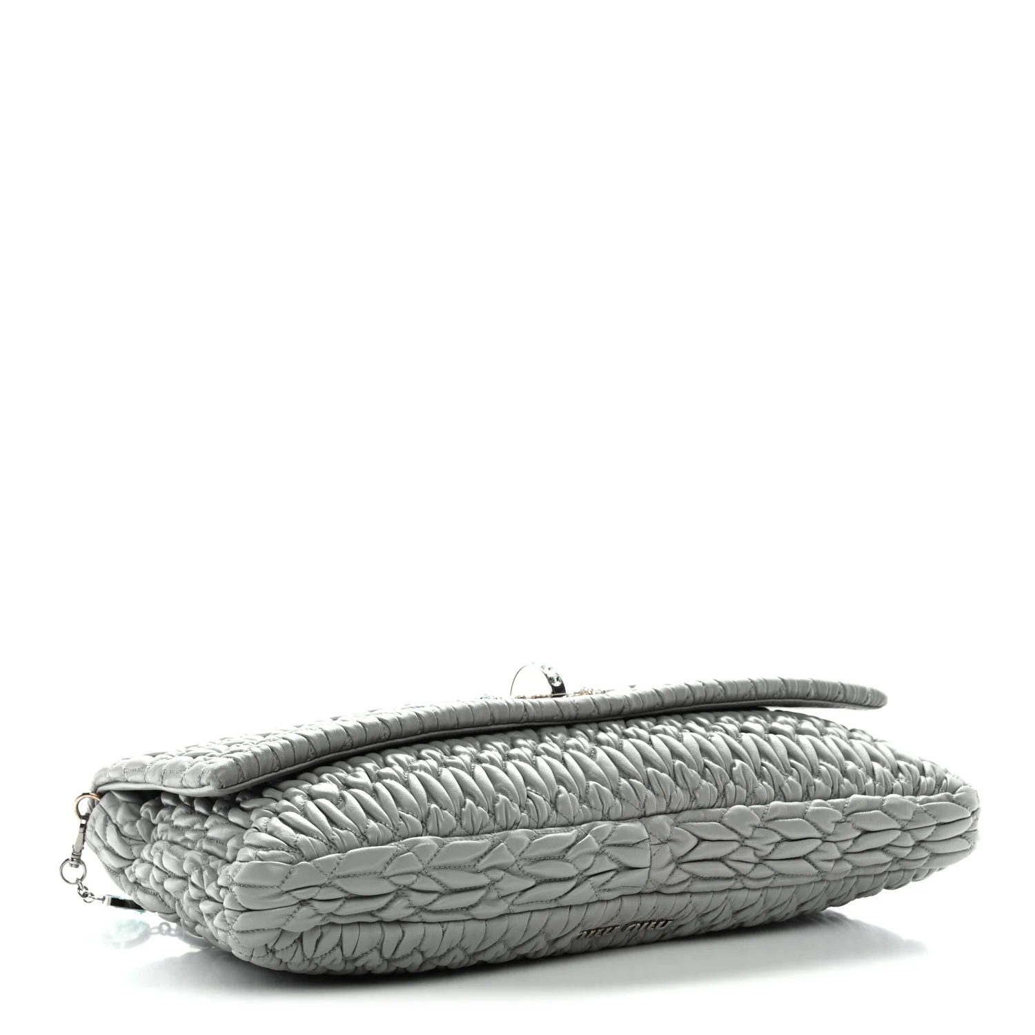 Nappa Matelasse Crystal Flap Clutch Grey