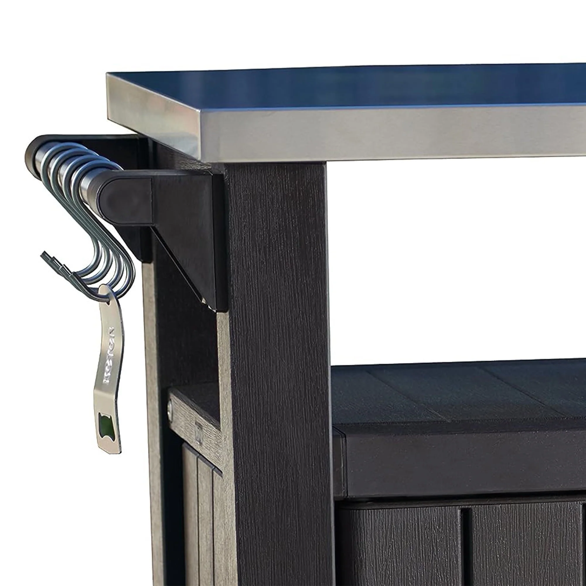 Keter Unity XL Outdoor Kitchen Bar Rolling Cart with Storage Cabinet, Brown(Stainless Steel) Image 2