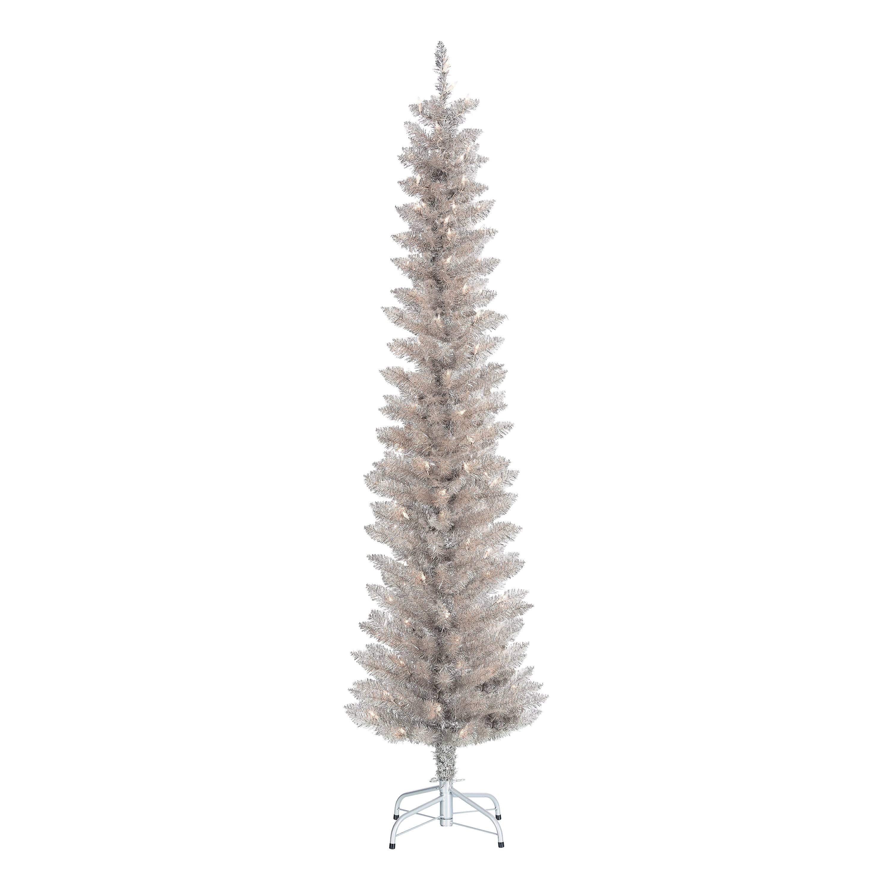 6 ft Pre-Lit Rose Gold Tinsel Christmas Tree, Rose Gold, 6 ft, 100 Cle