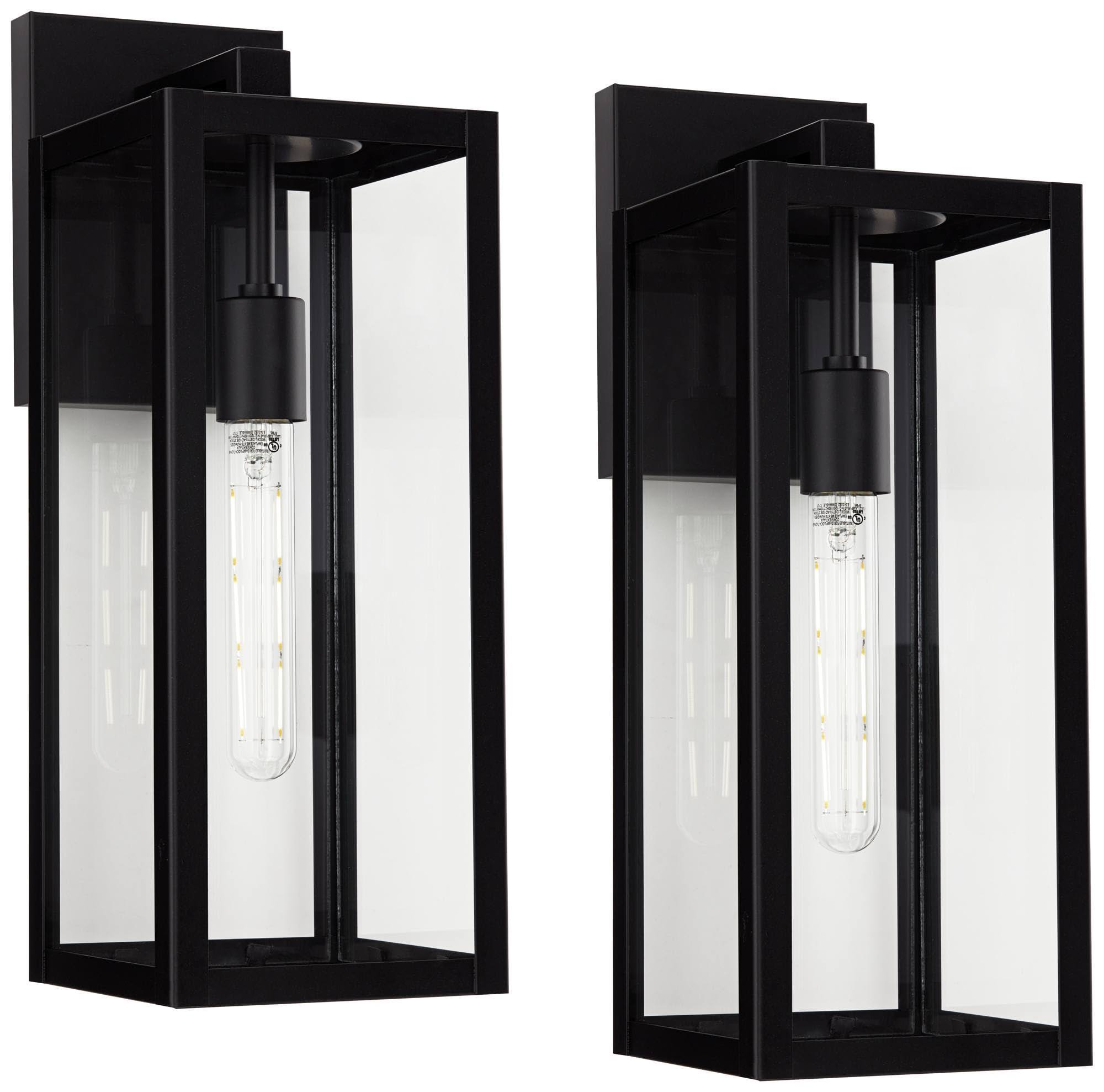 John Timberland Titan Modern Outdoor Wall Light Fixtures Set of 2 Mystic Black Rectangular Frame 17