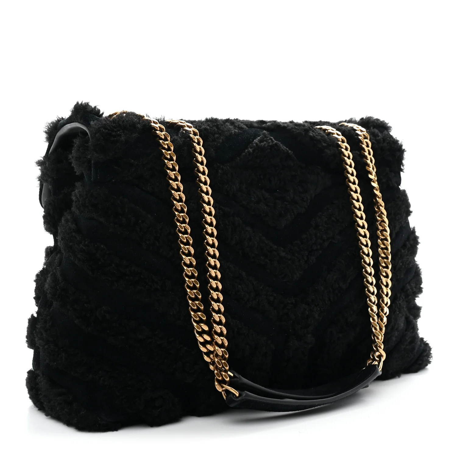 Shearling Y Quilted Monogram Medium Loulou Chain Satchel Black