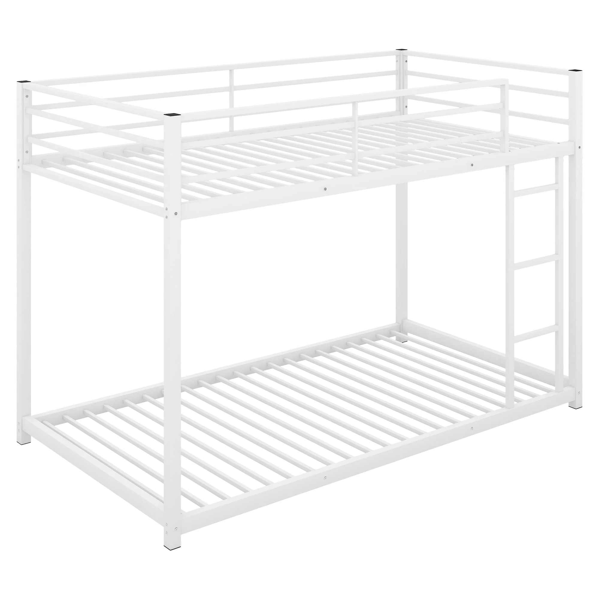 Twin Over Twin Metal Bunk Bed, Low Twin Bunk Bed With Safety Guardrail and Ladder,No Box Spring Needed,Steel Bunk Bed Platform Suitable for Girls Boys Teens, White - Image 3