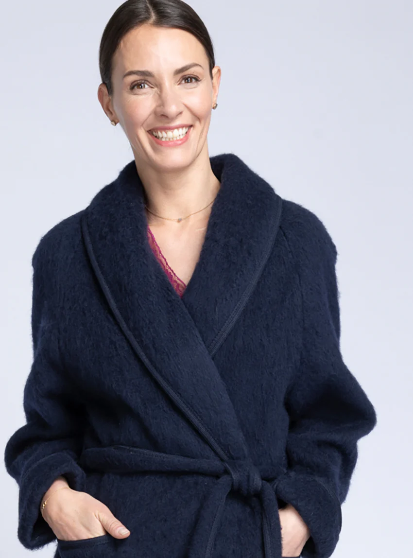 Robe de chambre femme en laine des Pyrénées bleu marine
