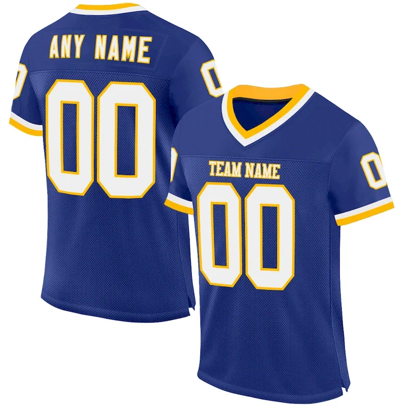 Custom Royal White-Gold Mesh Authentic Throwback rugby jersey
